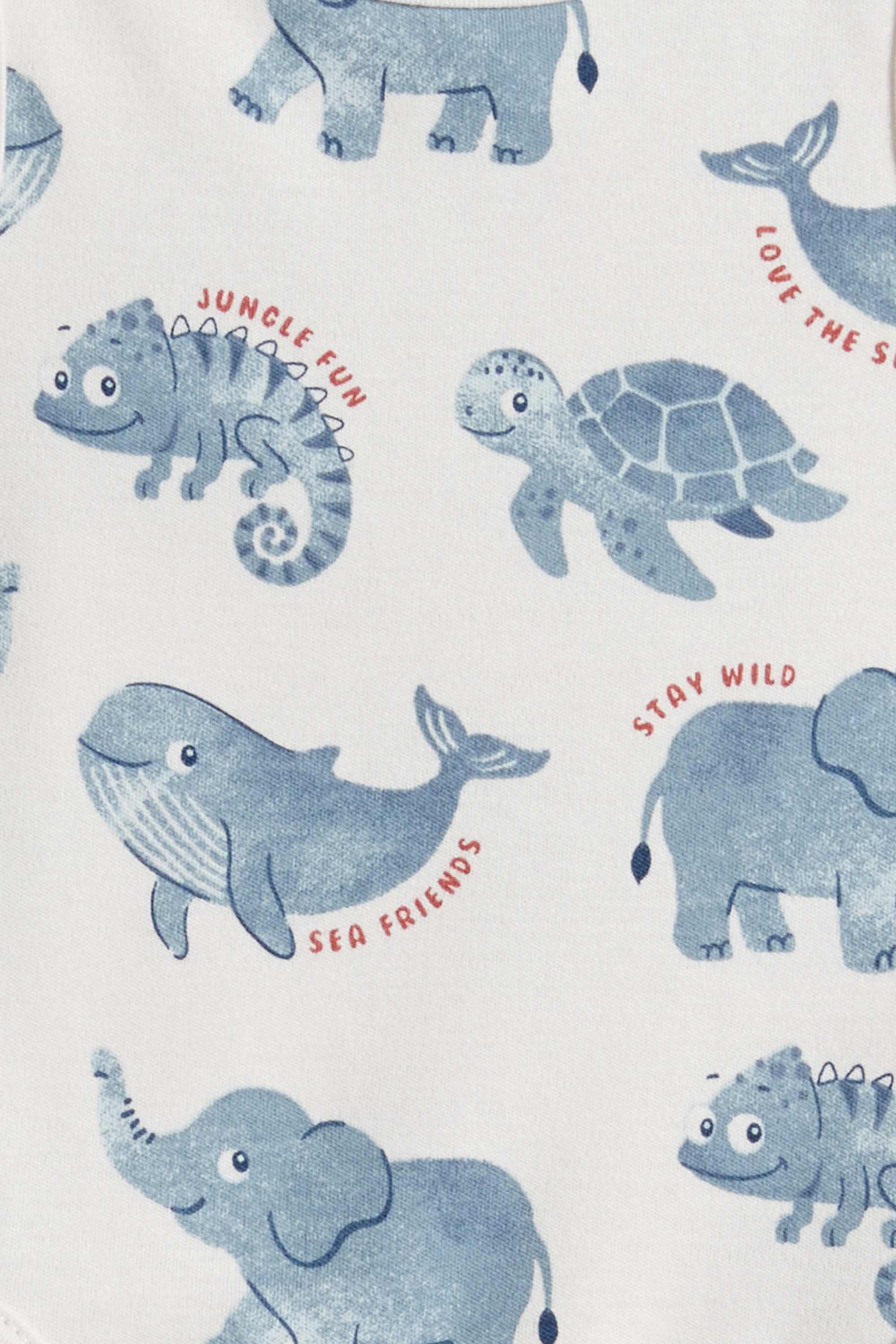 Multipack of 3 - jungle and sea animals - baby bodysuit white / blue