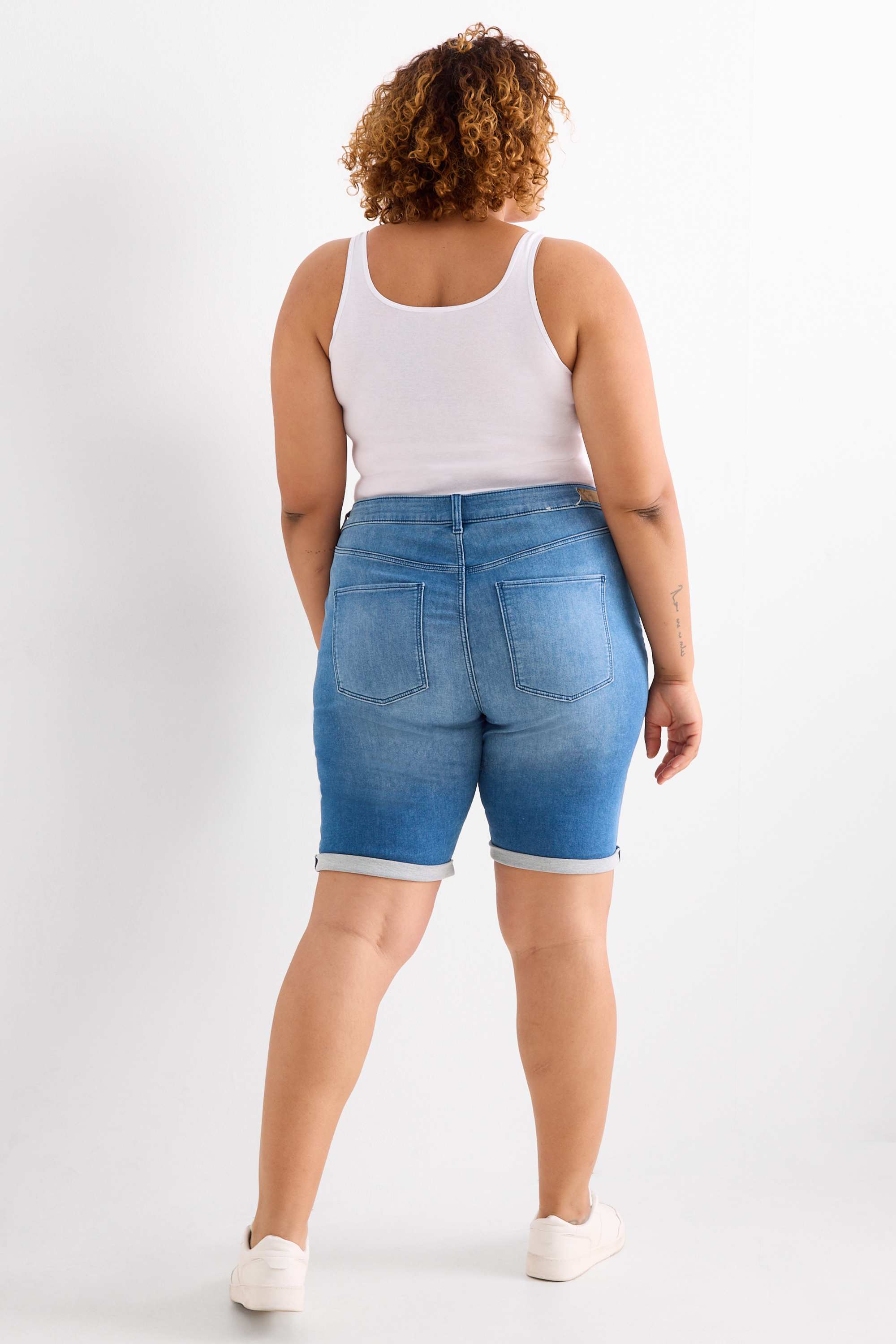 Denim Bermuda shorts - mid-rise waist - jog denim blue