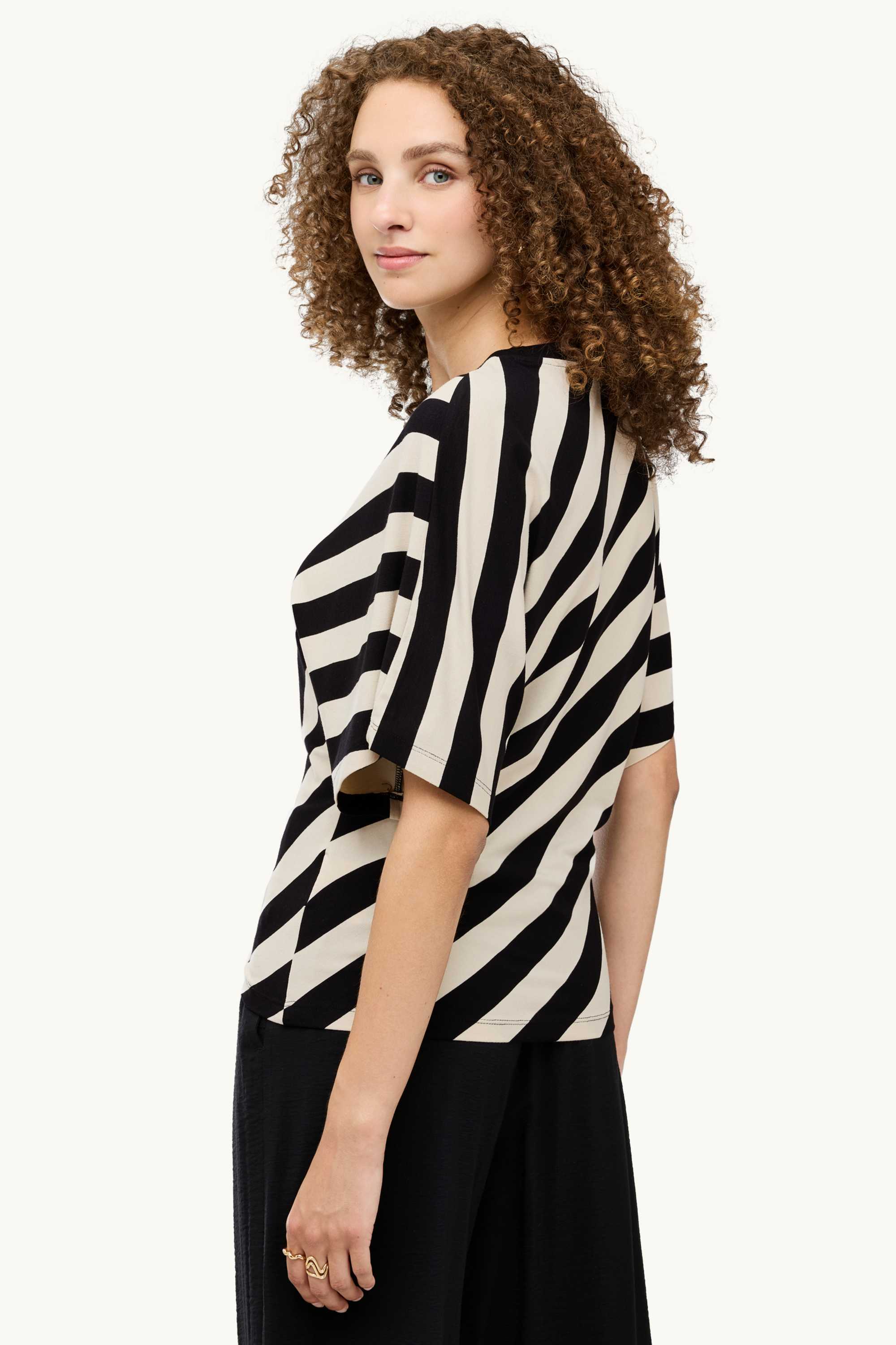 T-shirt - regular fit - striped black / beige