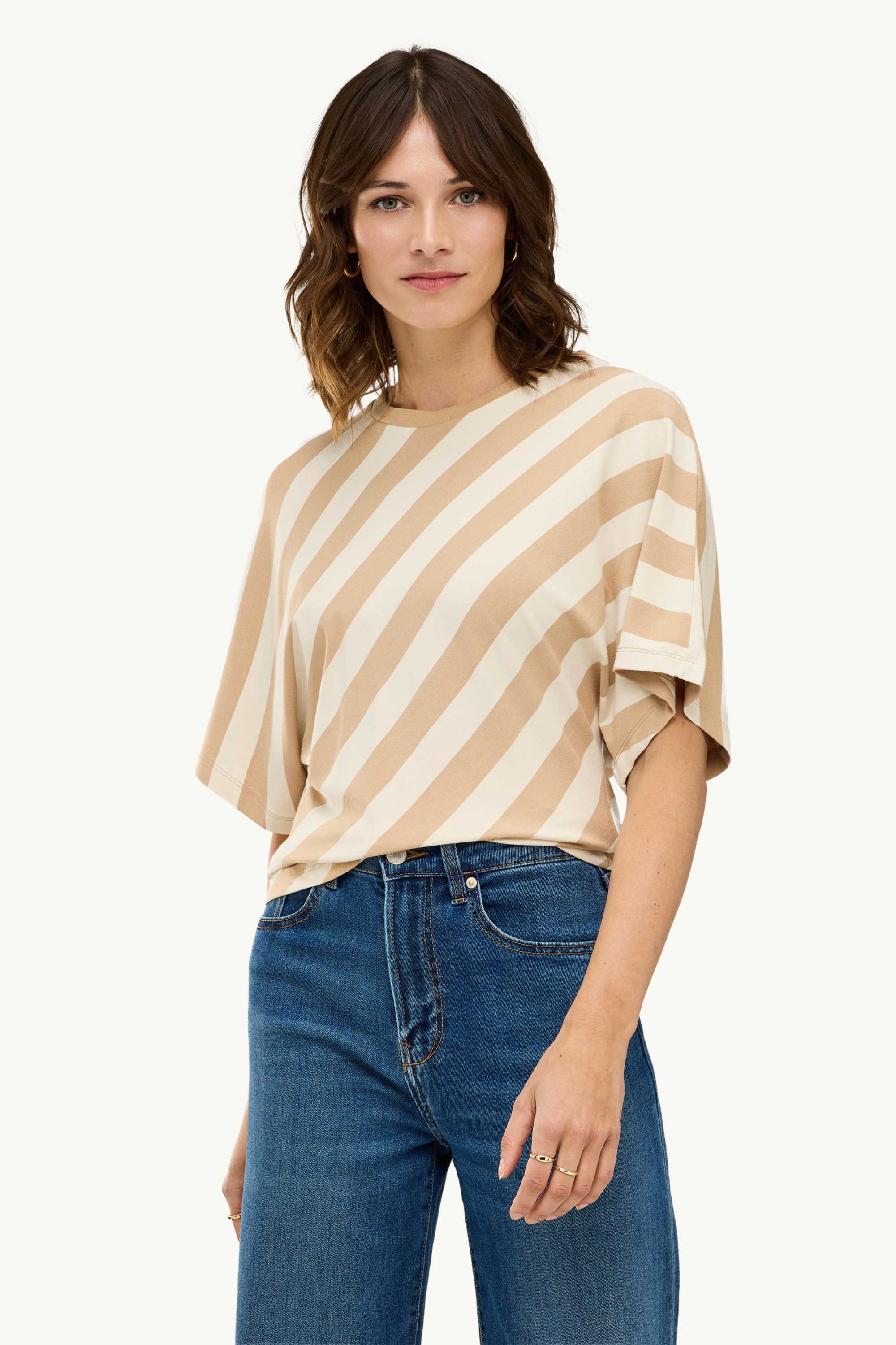 T-shirt - regular fit - striped light brown