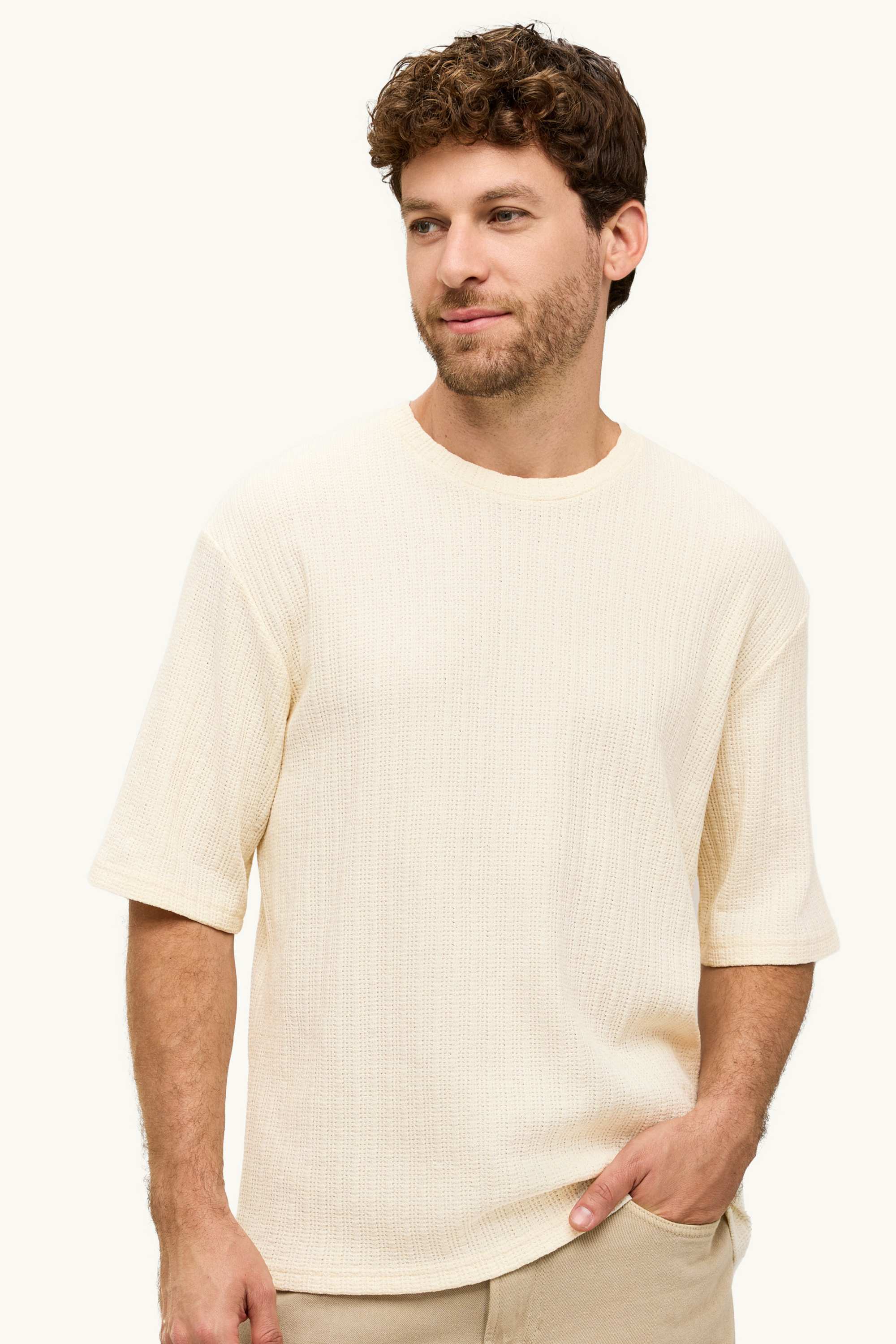 T-shirt - relaxed fit - textured creme