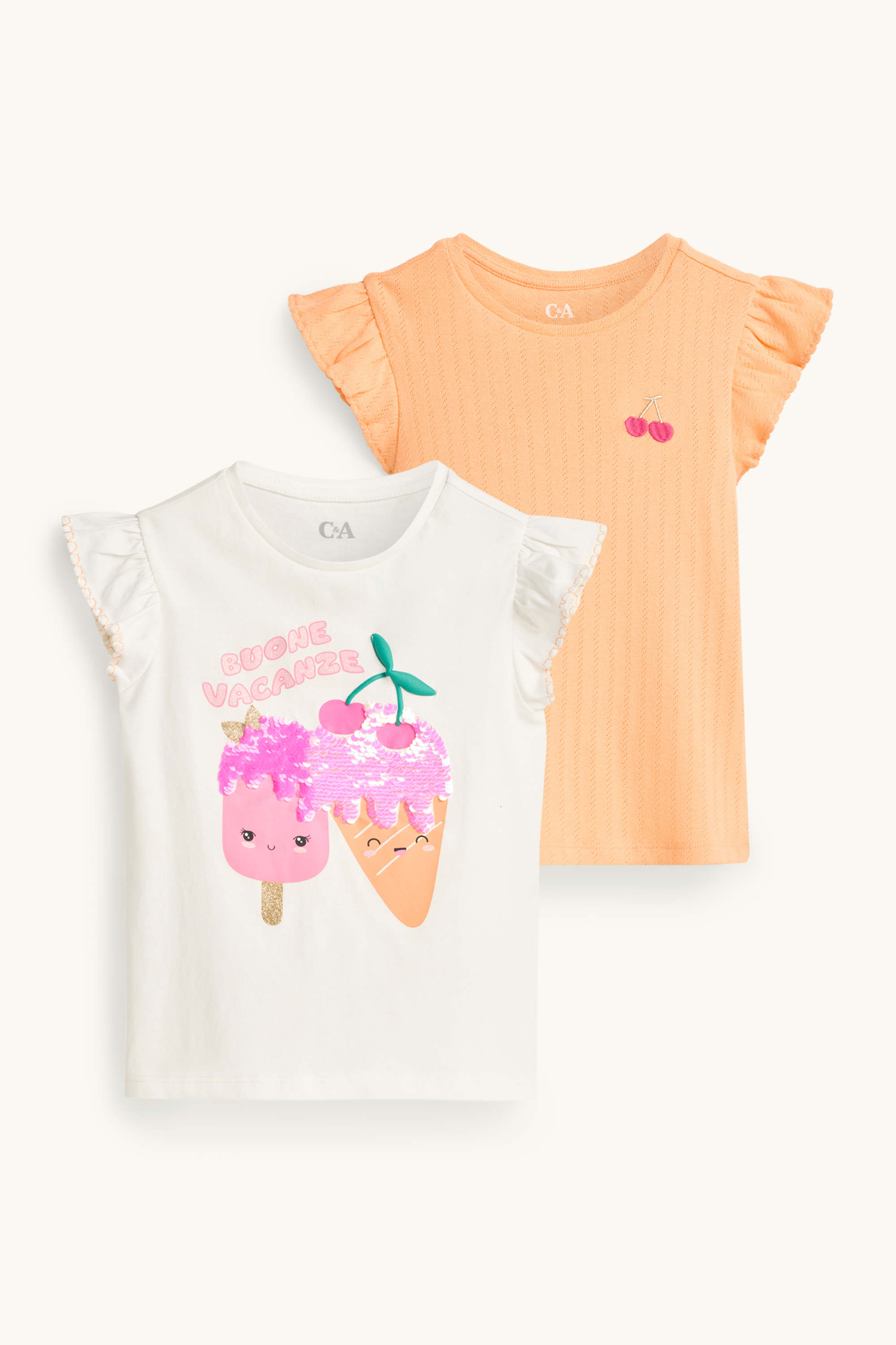 Multipack of 2 - ice cream and cherry - short sleeve T-shirt white / orange