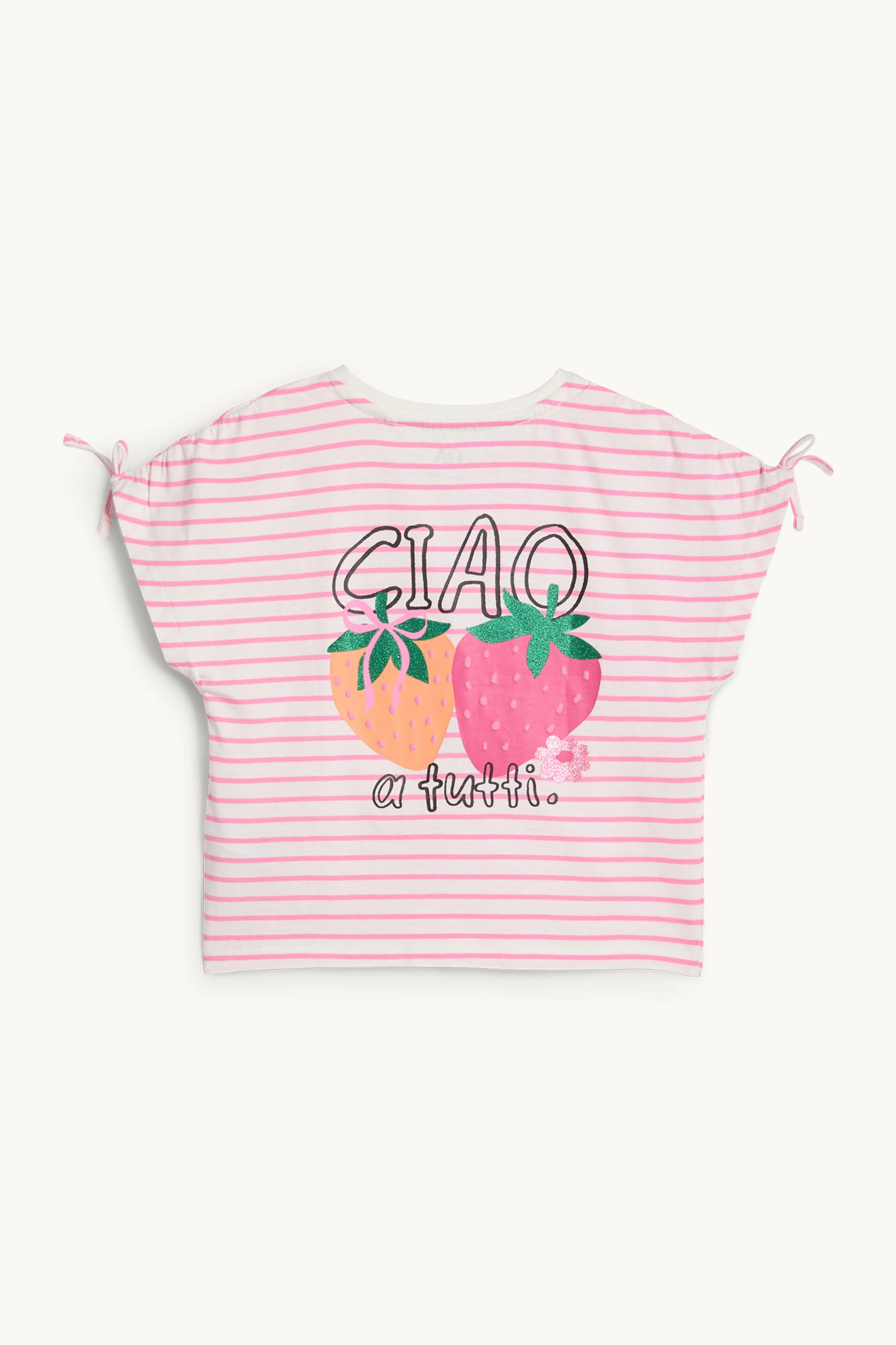 Strawberries - short sleeve T-shirt - striped - shiny white / rose