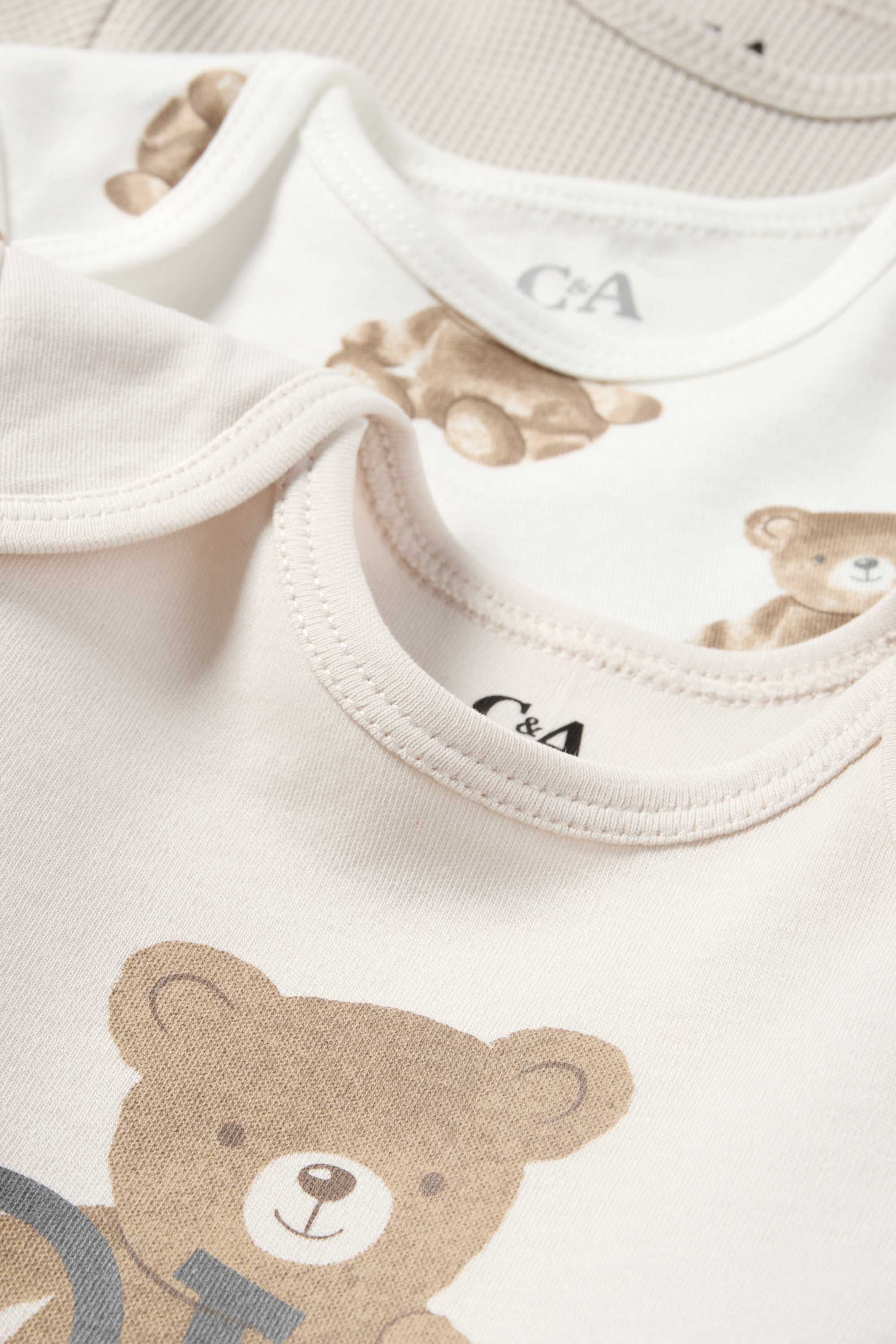 Multipack of 3 - teddy bear - baby bodysuit white / beige
