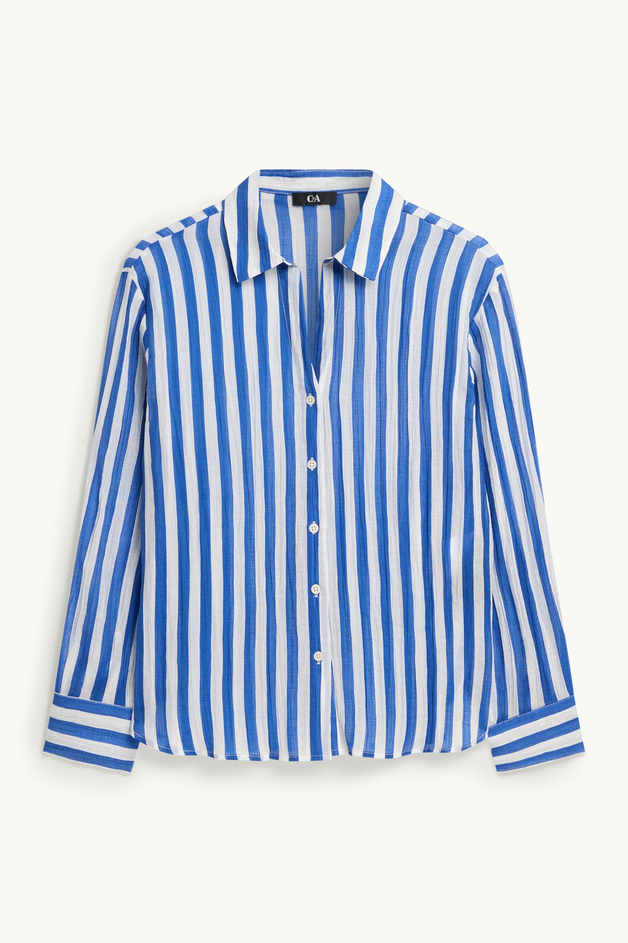 V-neck blouse - striped - textured blue / white