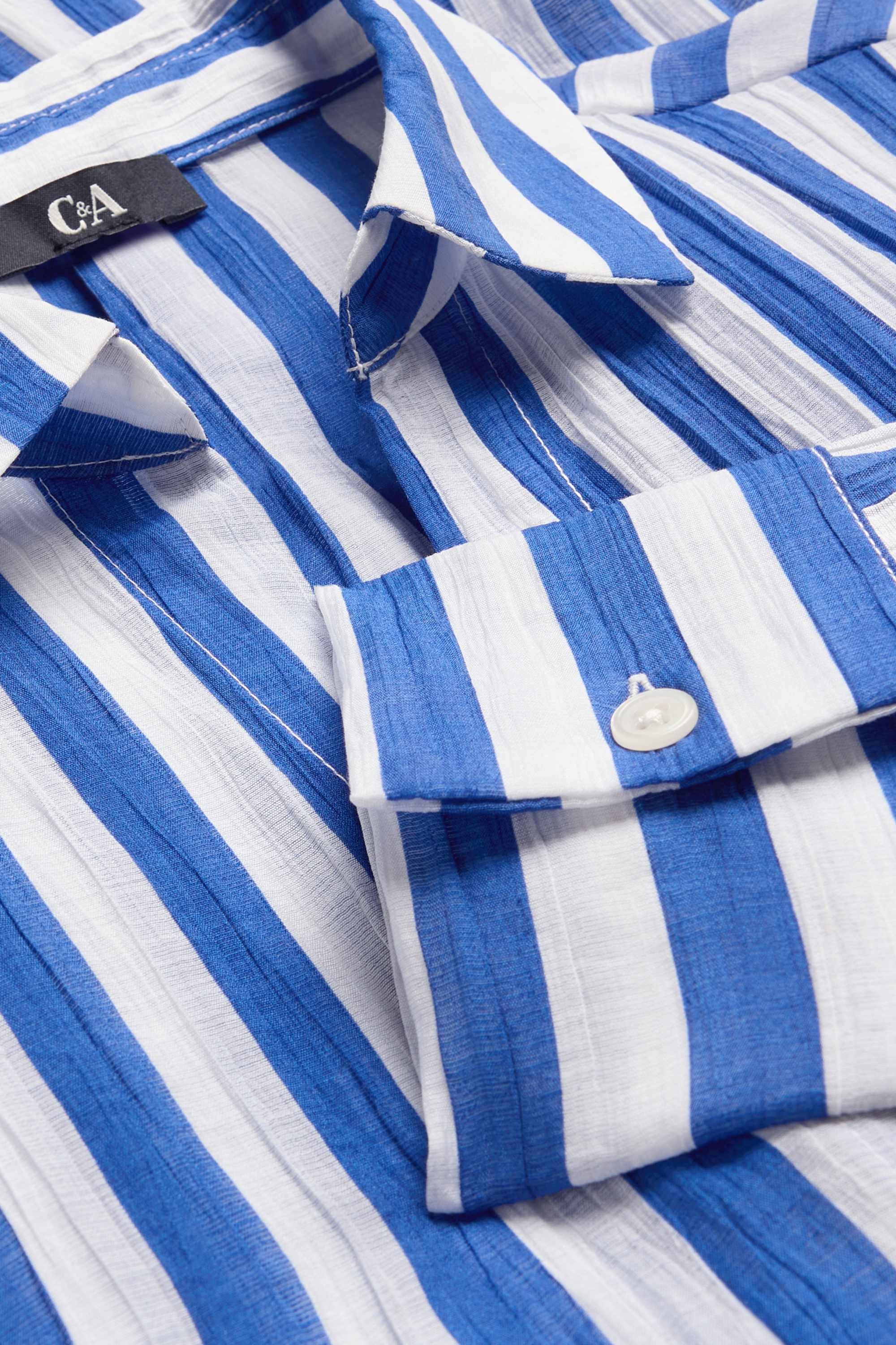 V-neck blouse - striped - textured blue / white
