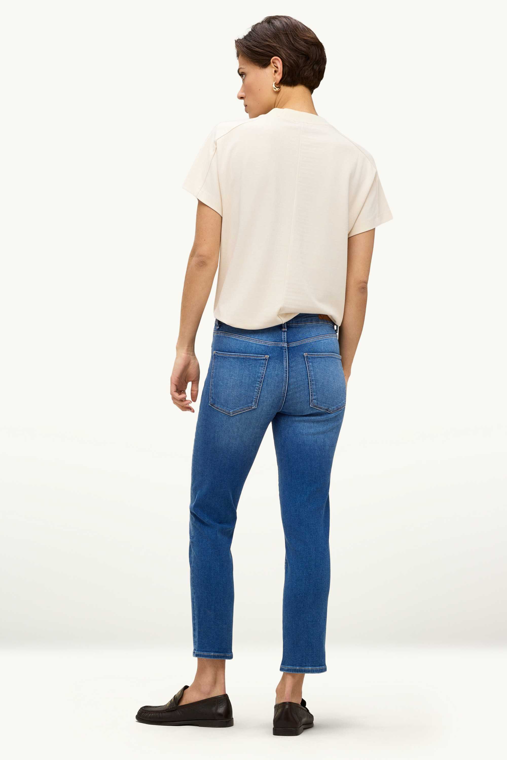 Cropped slim jeans - mid-rise waist - LYCRA® blue denim