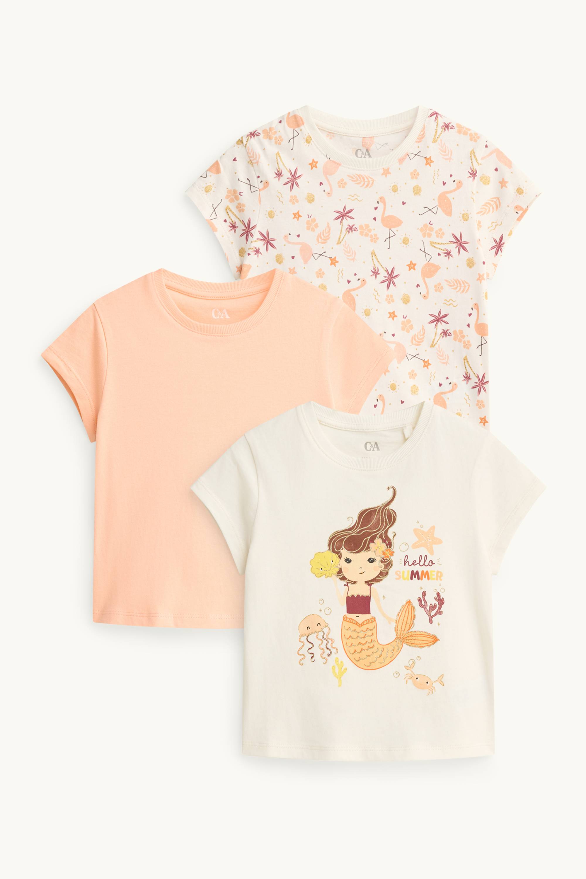Multipack of 3 - mermaid and flamingo - short sleeve T-shirt white