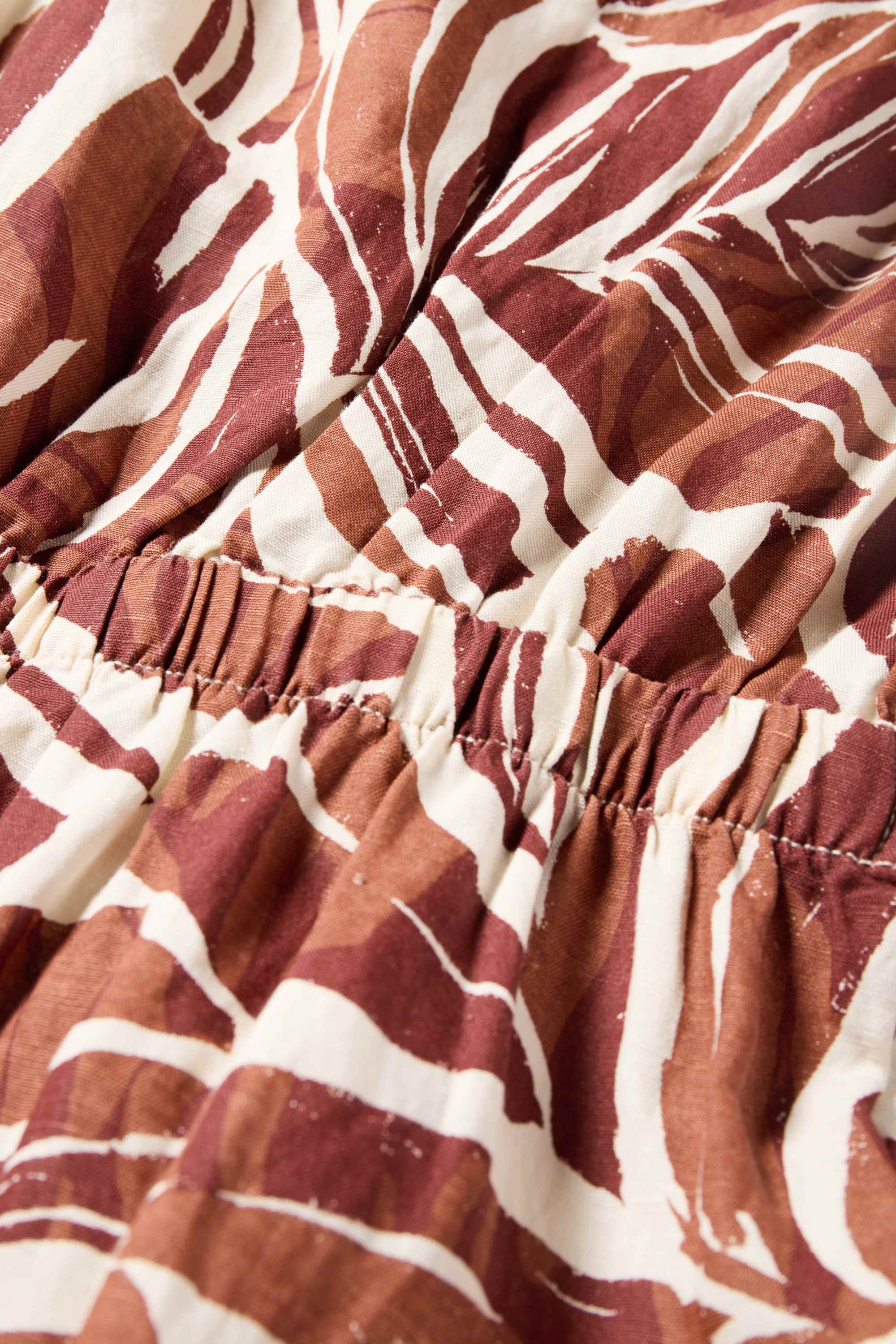 Fit & flare dress - linen blend - patterned brown / cremewhite