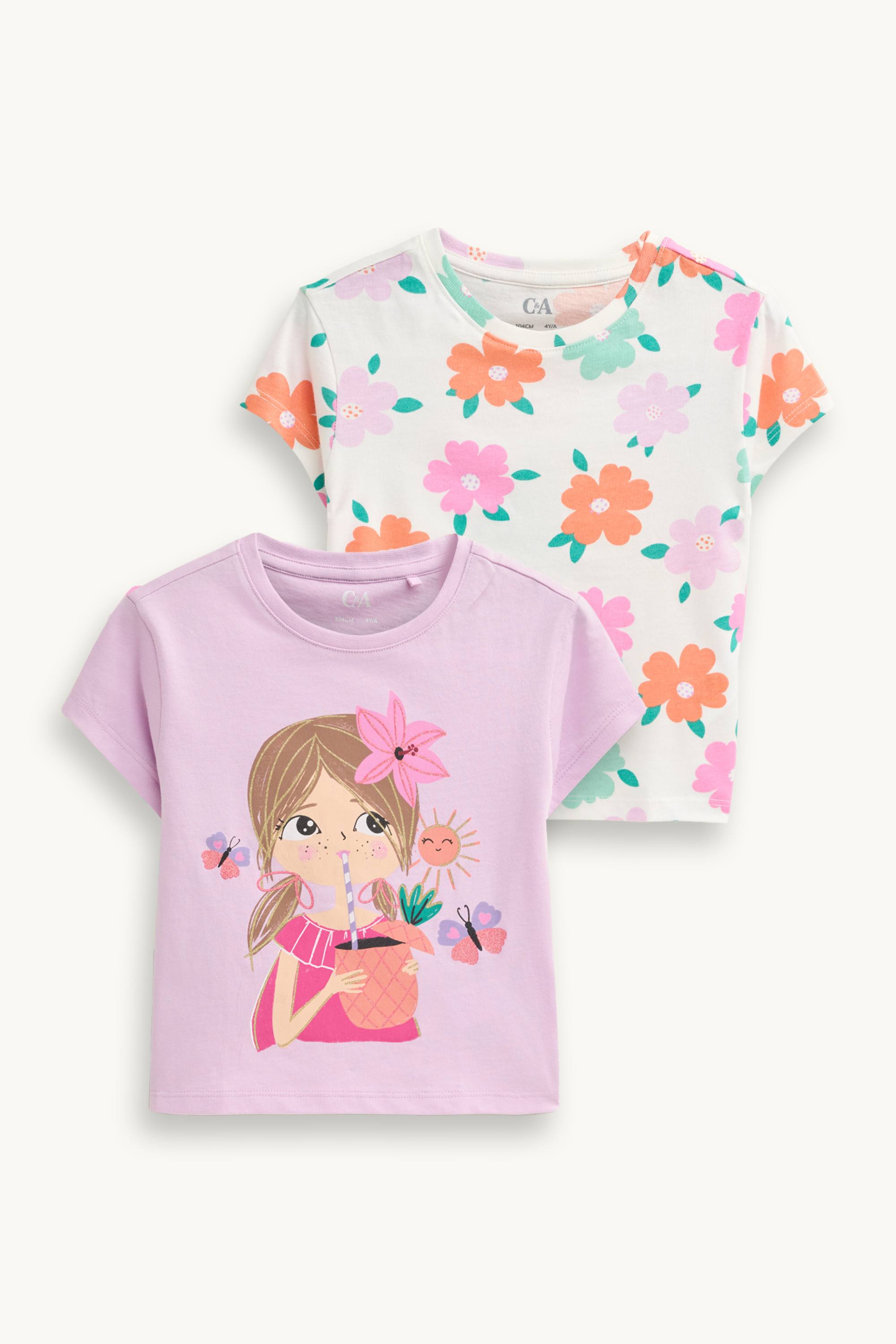 Multipack of 2 - girl and flowers - short sleeve T-shirt purple