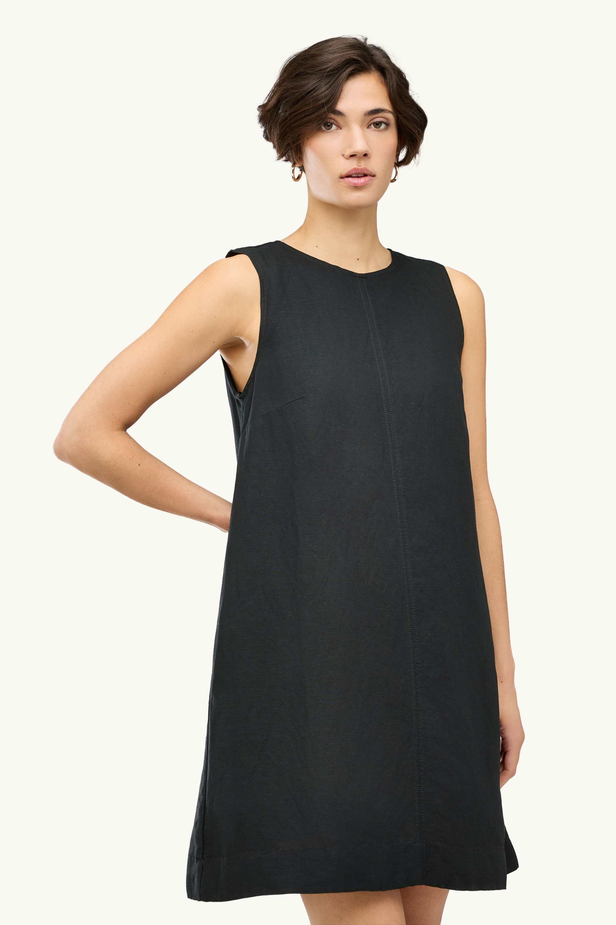 A-line dress - linen blend black