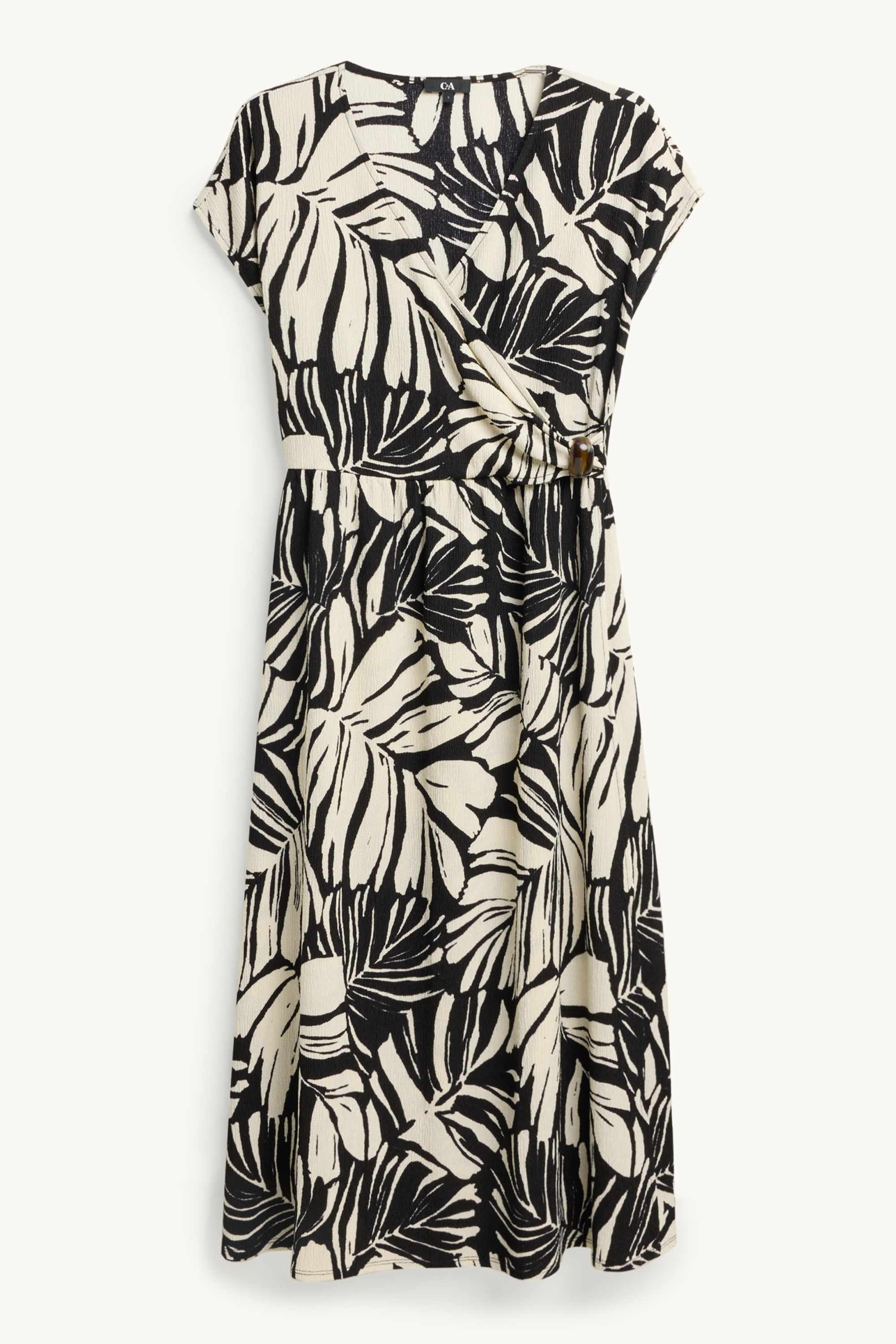Fit & flare V-neck dress - patterned white / black