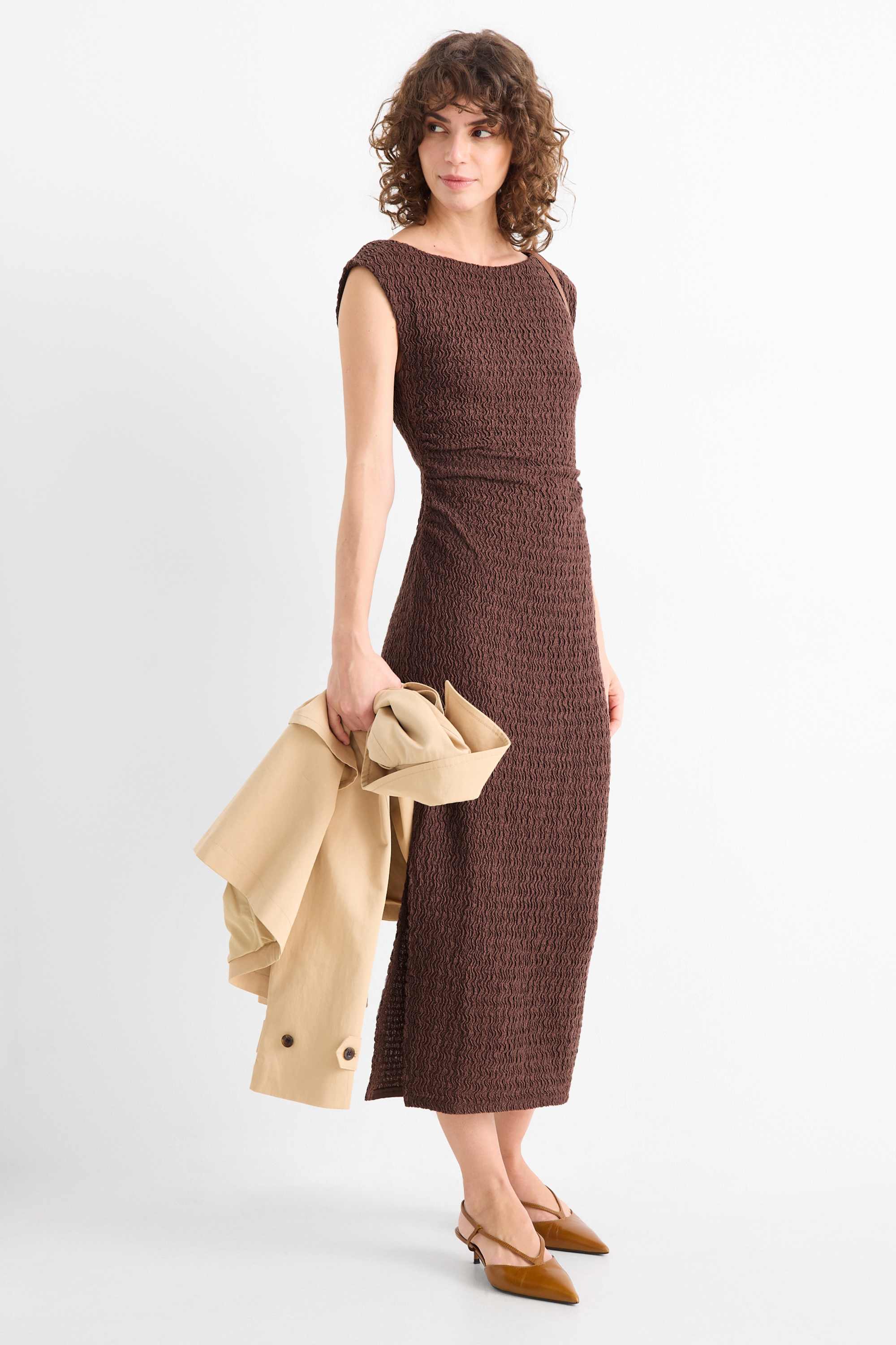 Bodycon dress - textured brown