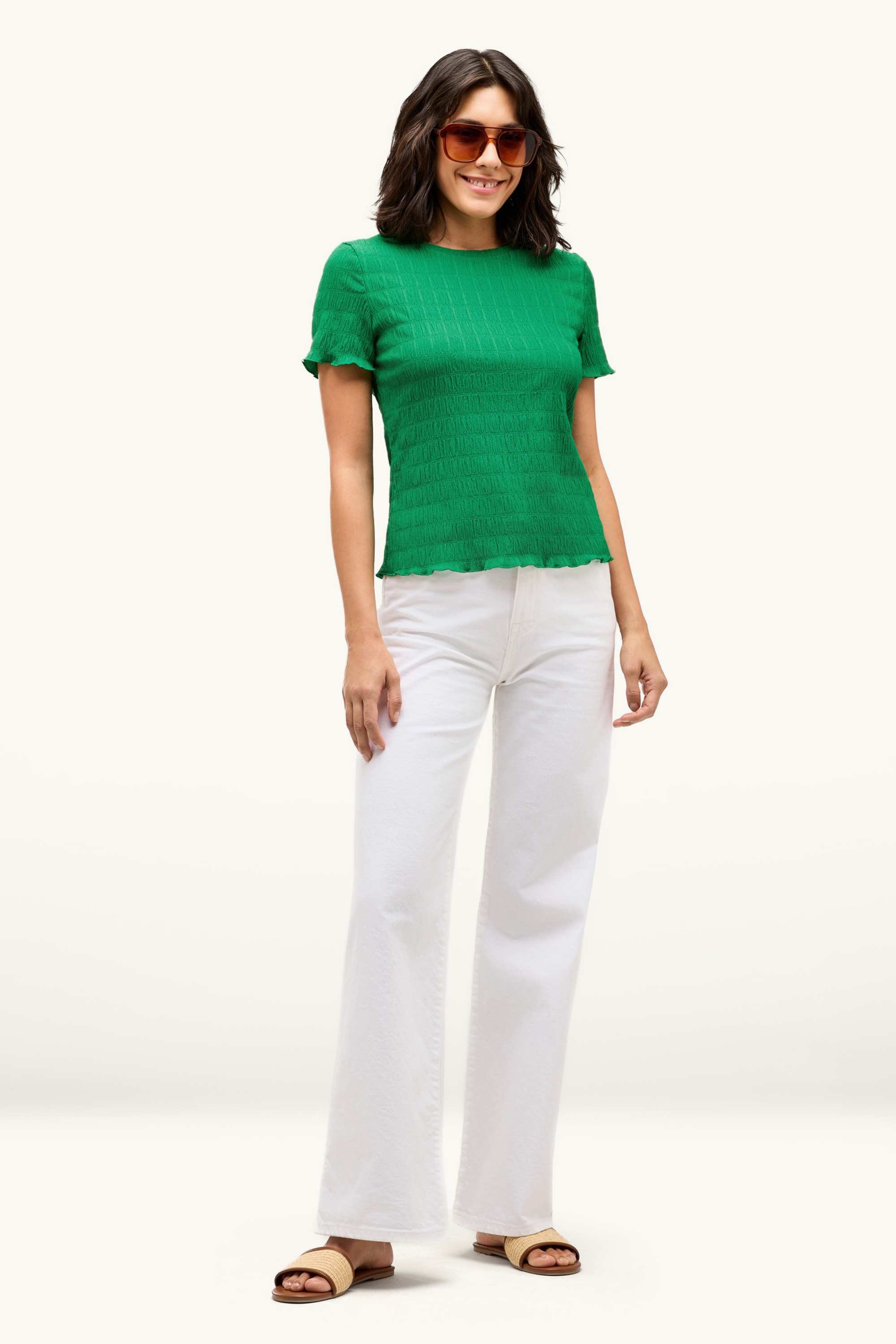 T-shirt - regular fit - smocked green