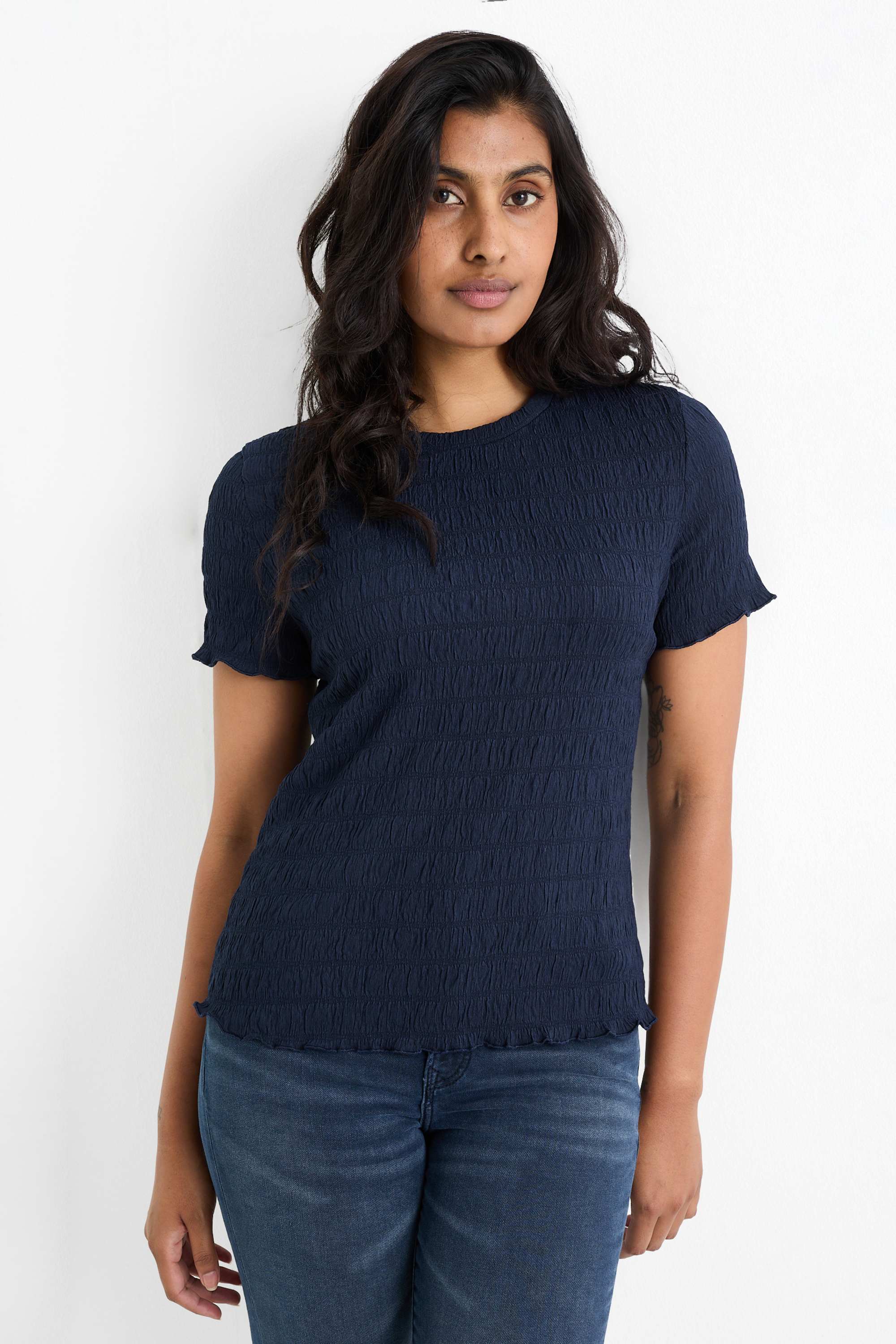 T-shirt - regular fit - smocked dark blue