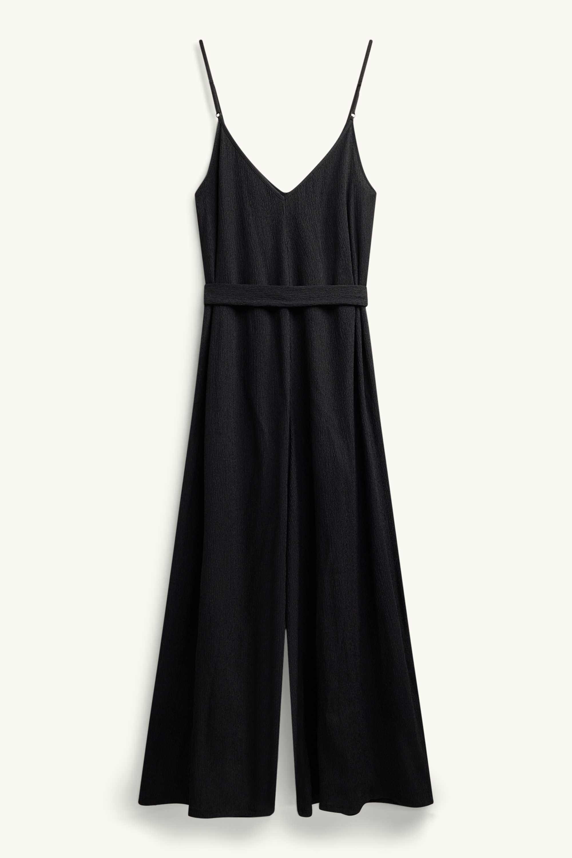 Jumpsuit with belt - textured black