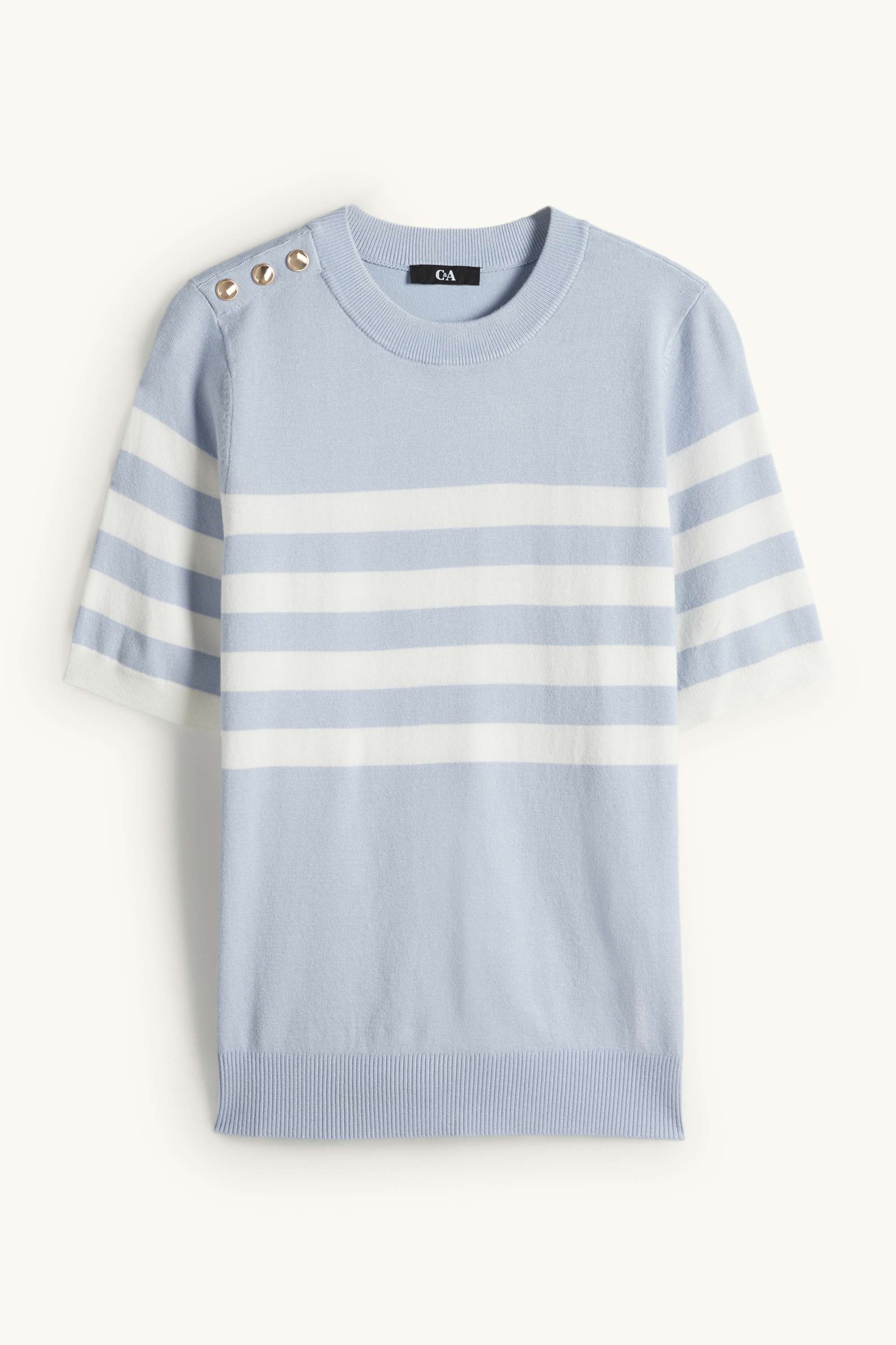 Knitted jumper - short sleeve - striped white / light blue