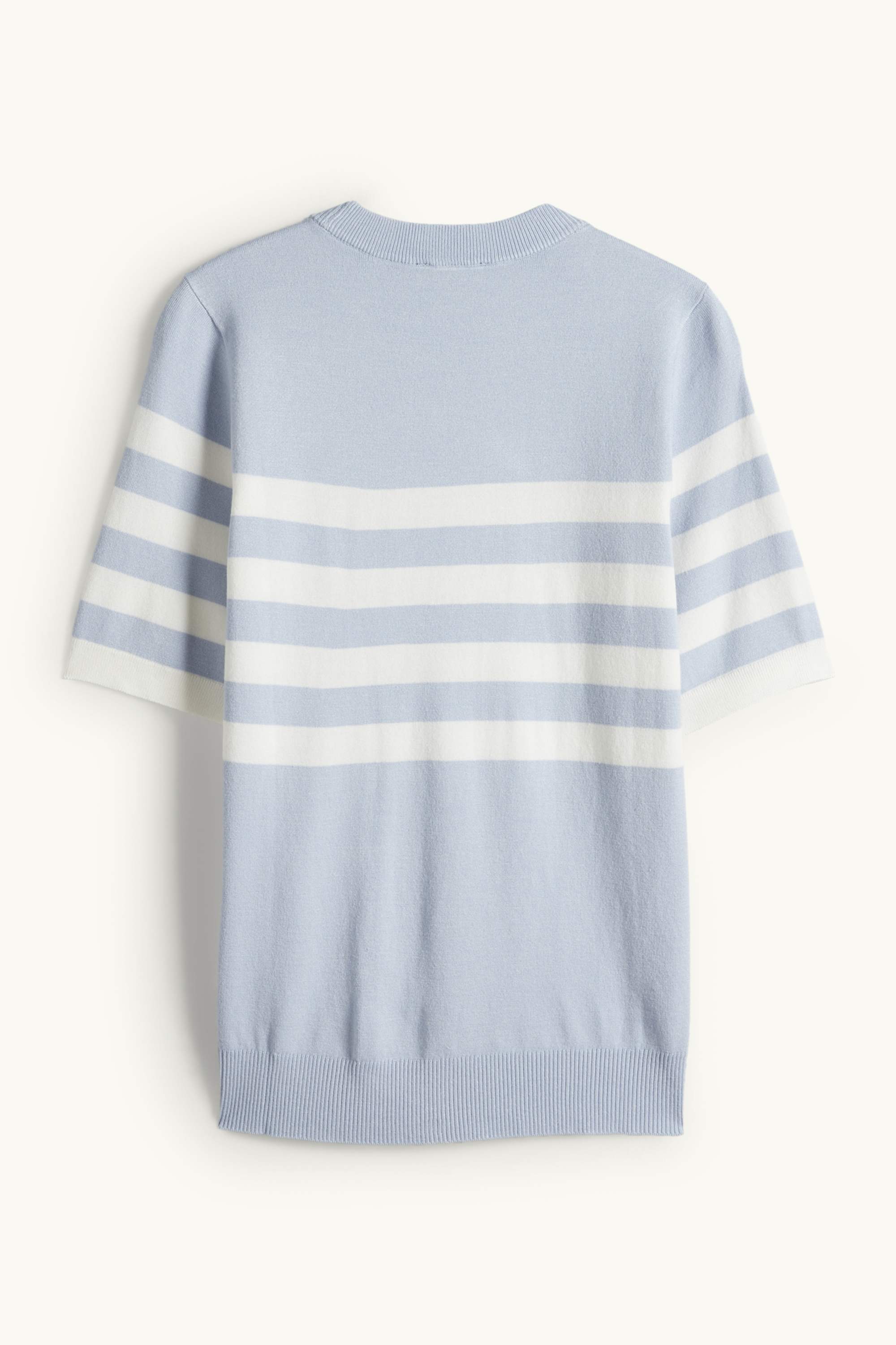 Knitted jumper - short sleeve - striped white / light blue