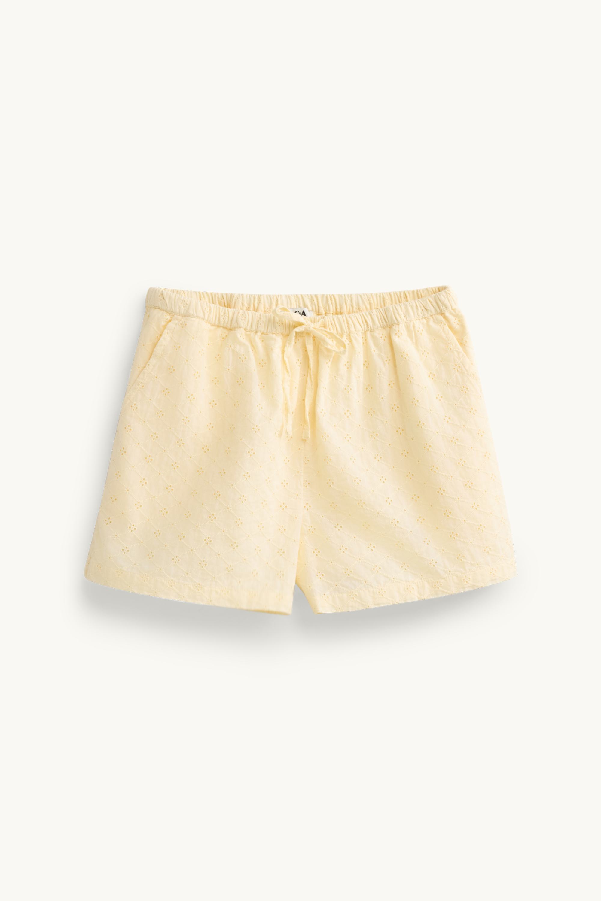 Shorts - mid-rise waist - broderie anglaise yellow
