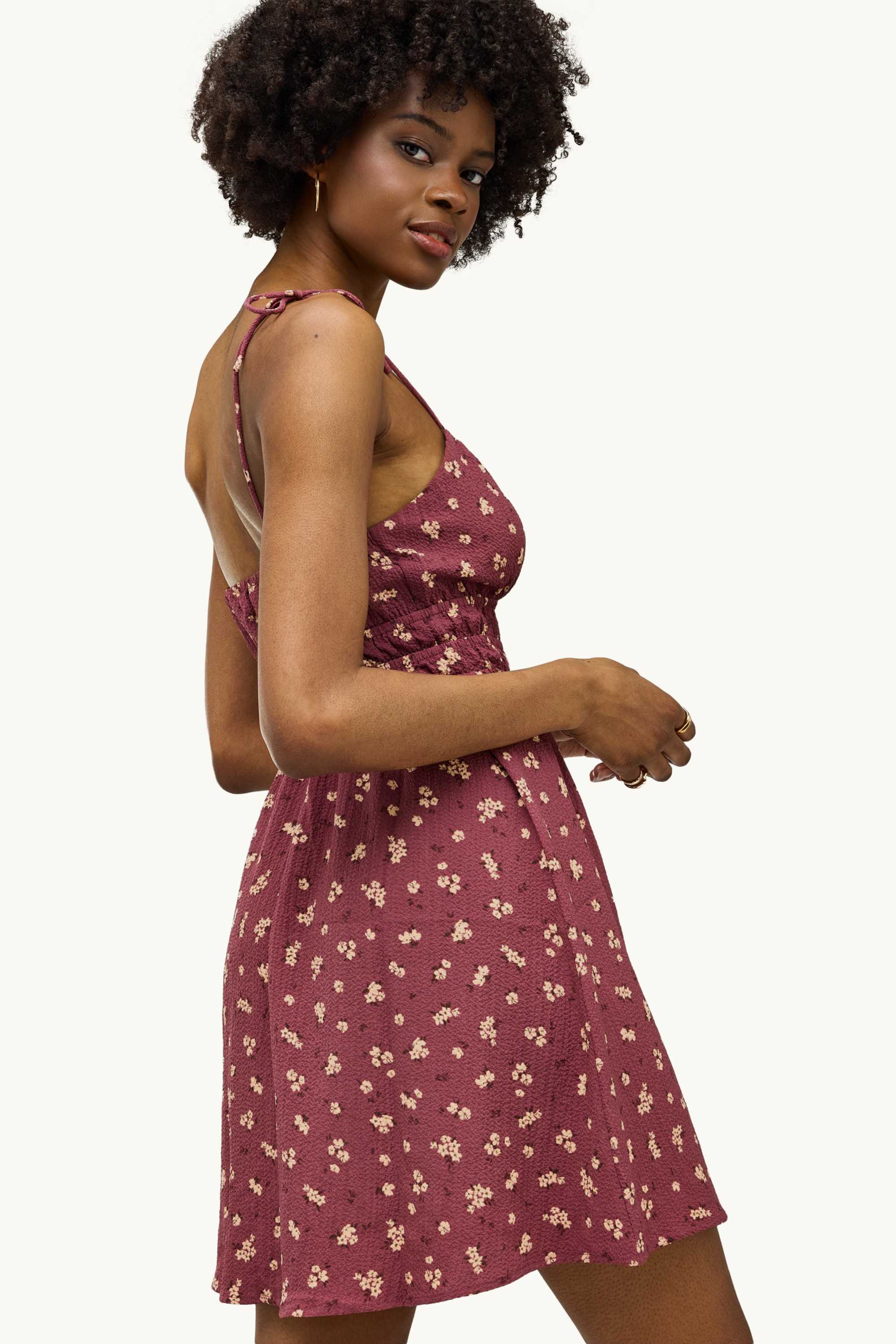 Dress - floral dark red