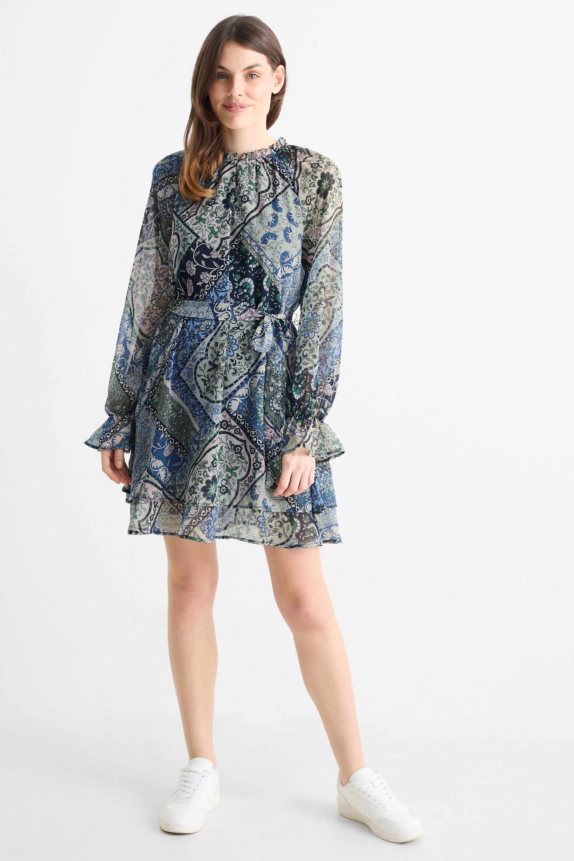 Chiffon dress - patterned dark blue