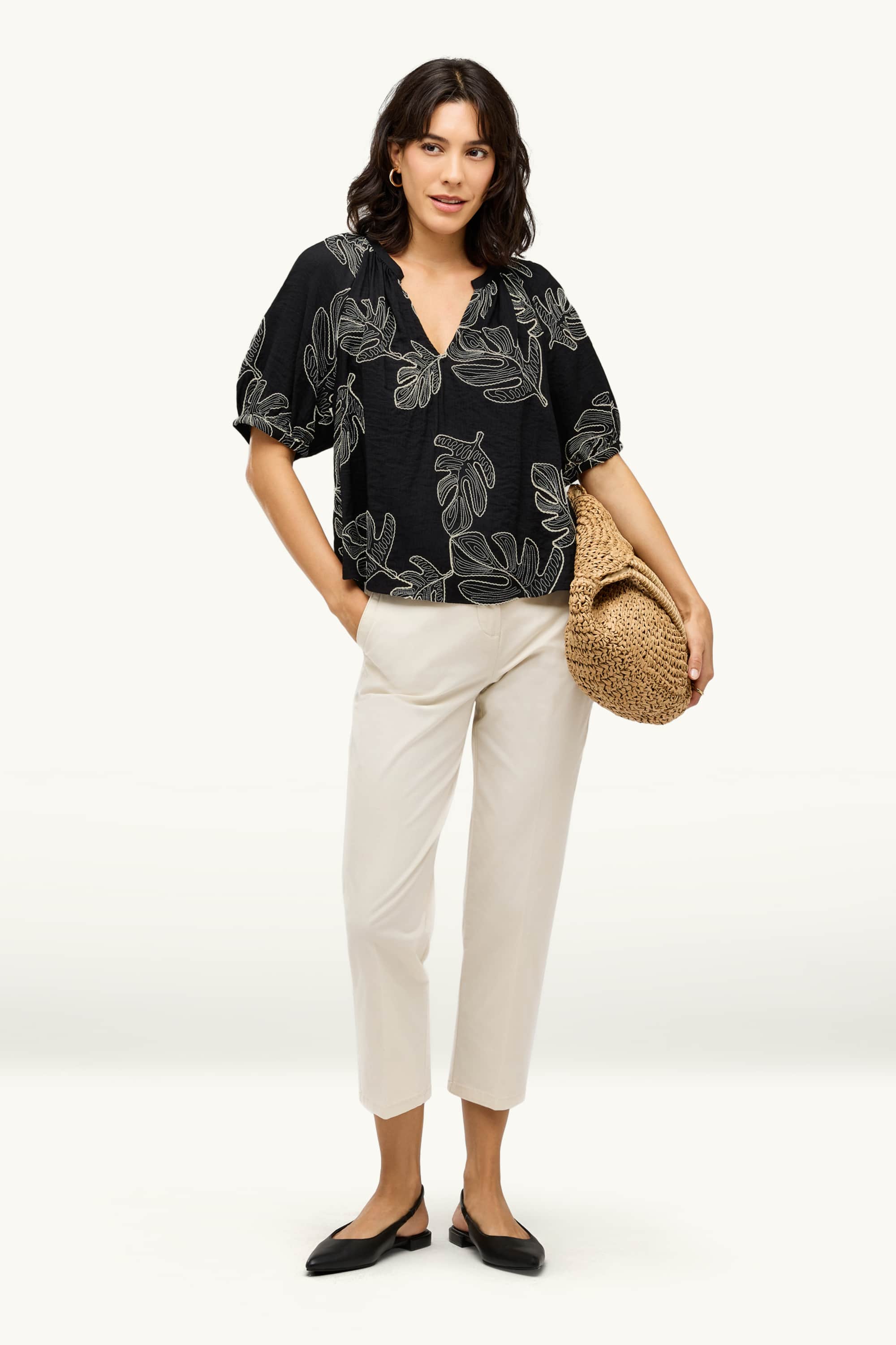 V-neck blouse - patterned black