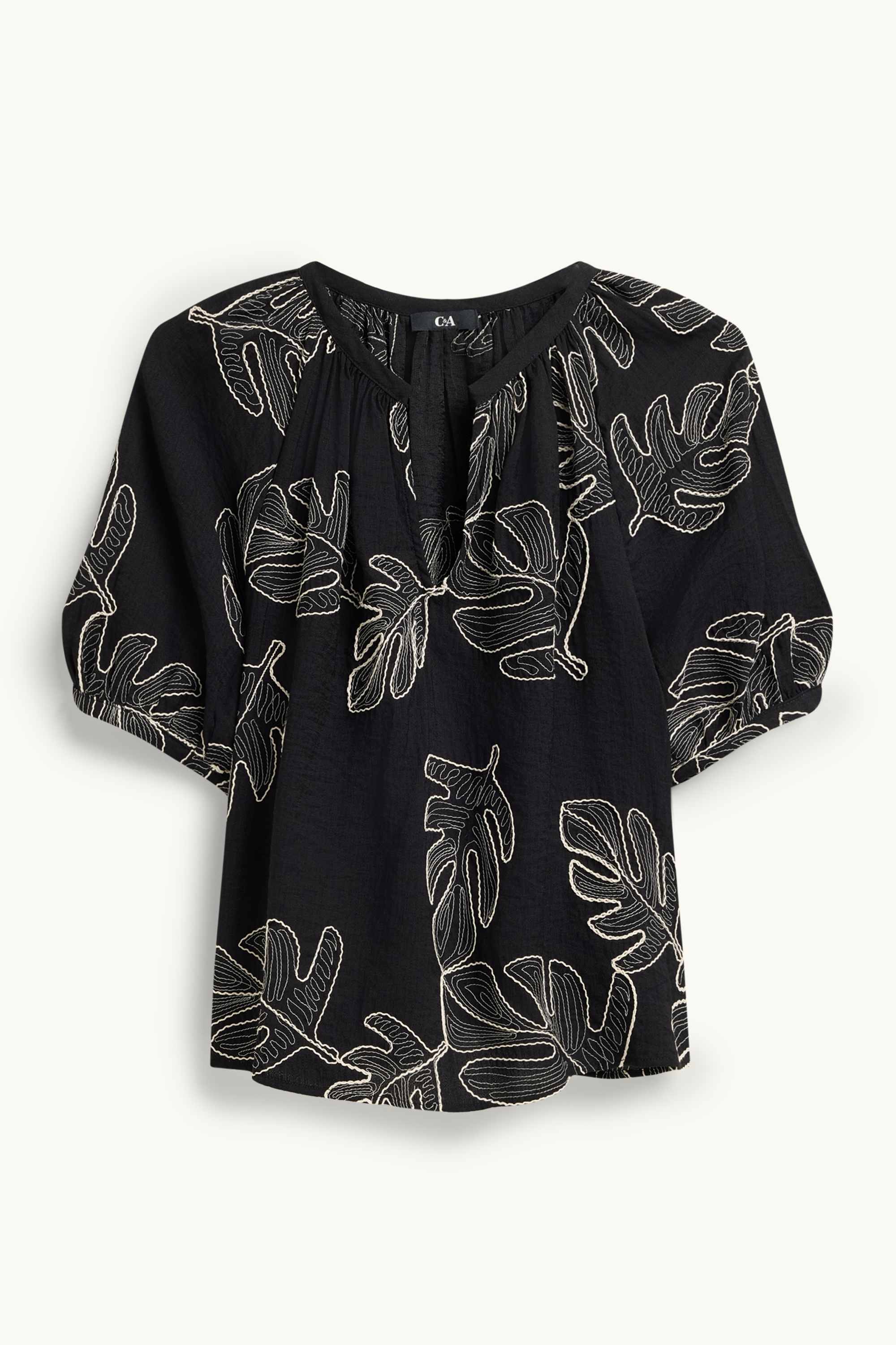 V-neck blouse - patterned black
