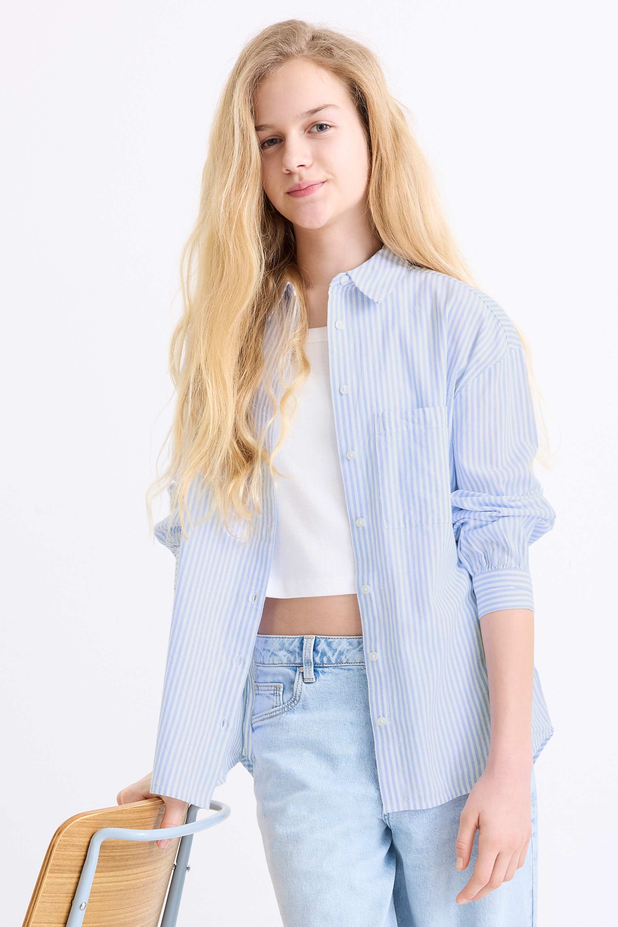 Set - blouse and top - 2 piece blue / white