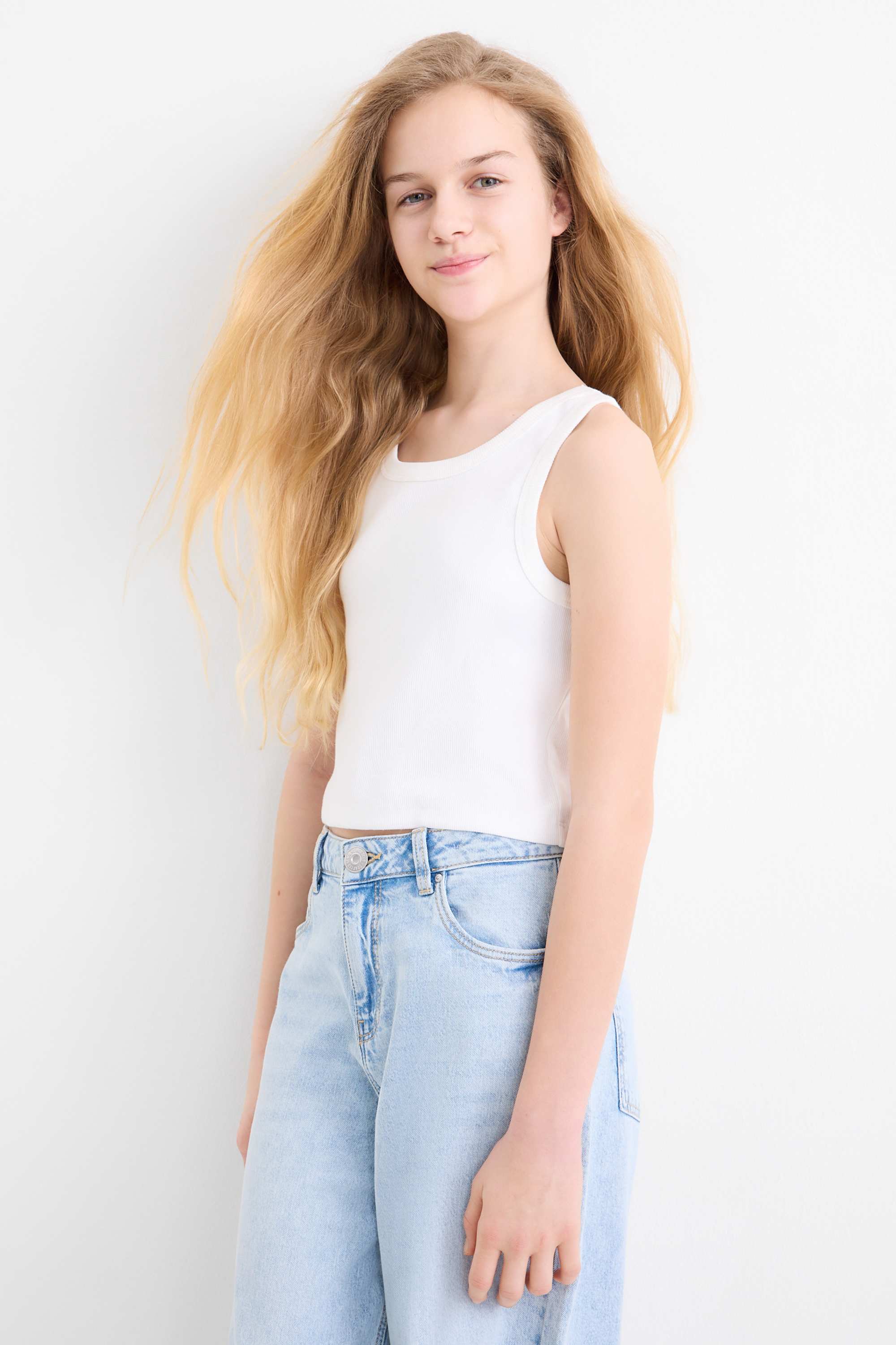 Set - blouse and top - 2 piece blue / white