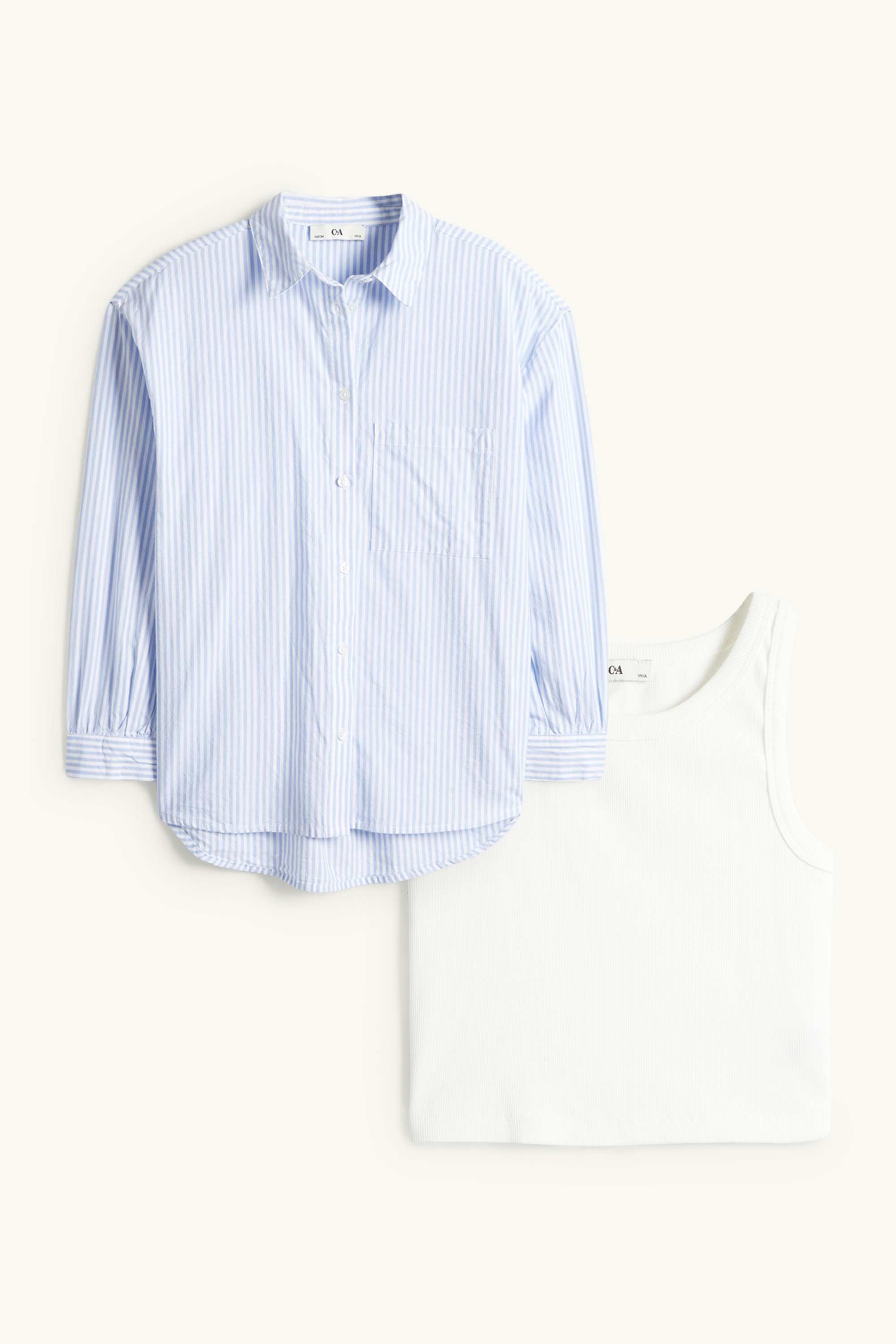 Set - blouse and top - 2 piece blue / white