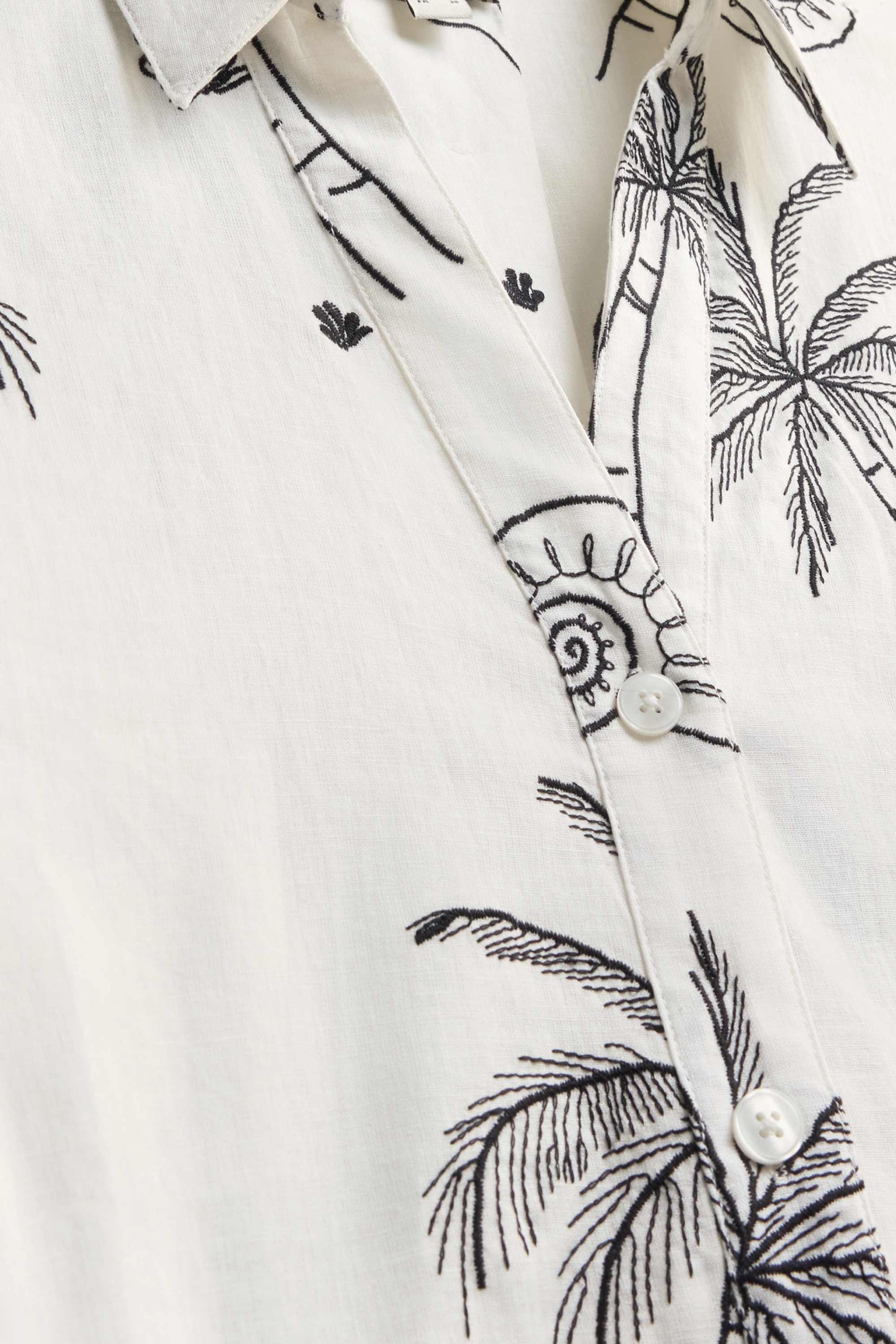 Blouse - linen blend - patterned white / black