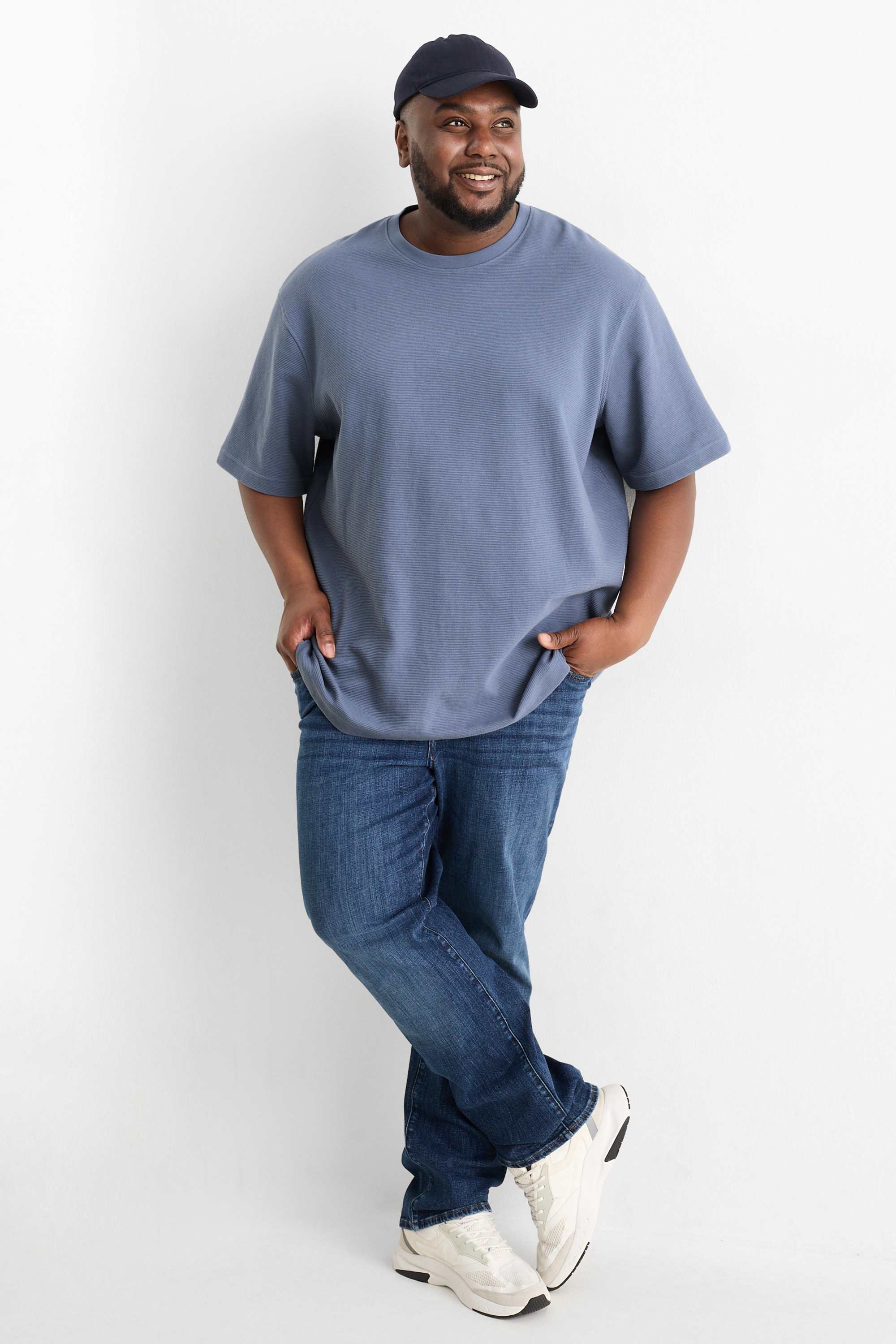 T-shirt - relaxed fit - ribbed blue