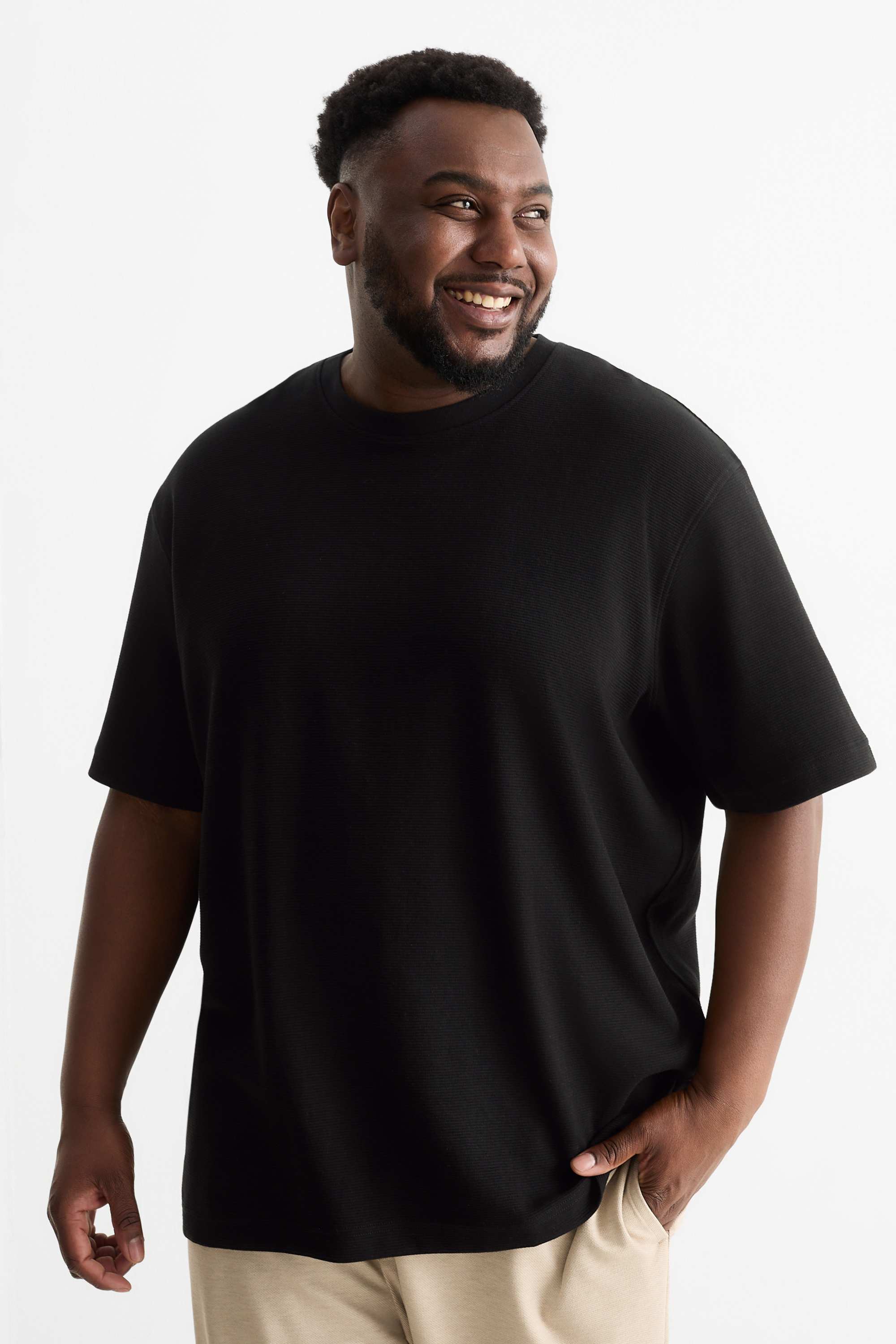 T-shirt - relaxed fit - ribbed black