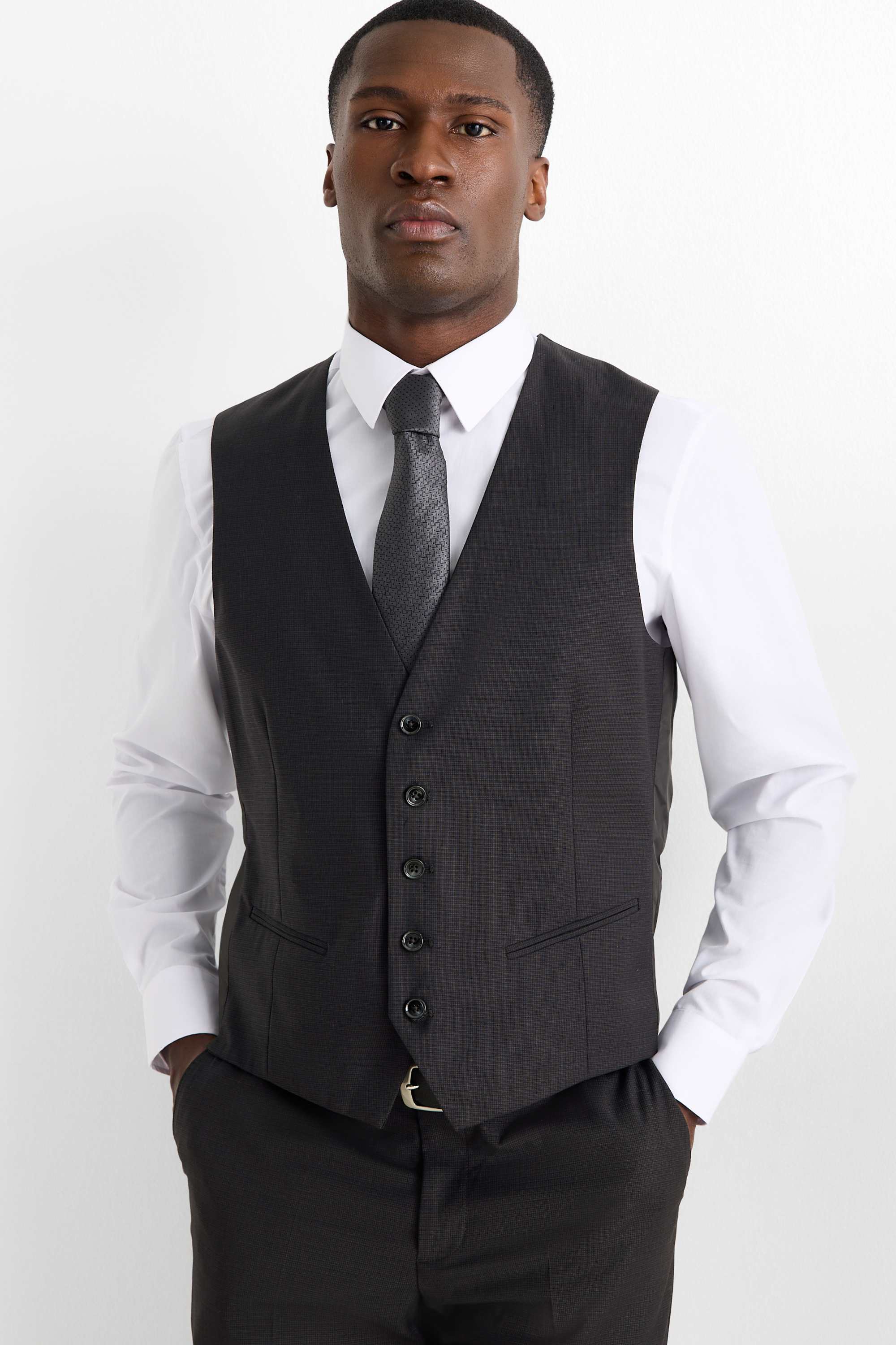 Suit with tie - regular fit - stretch - 4 piece black