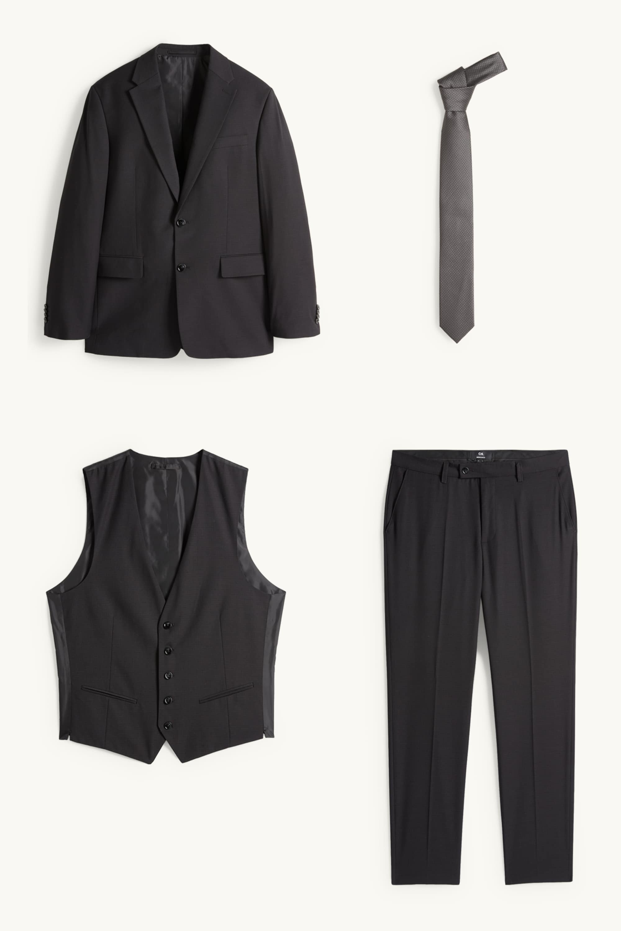 Suit with tie - regular fit - stretch - 4 piece black