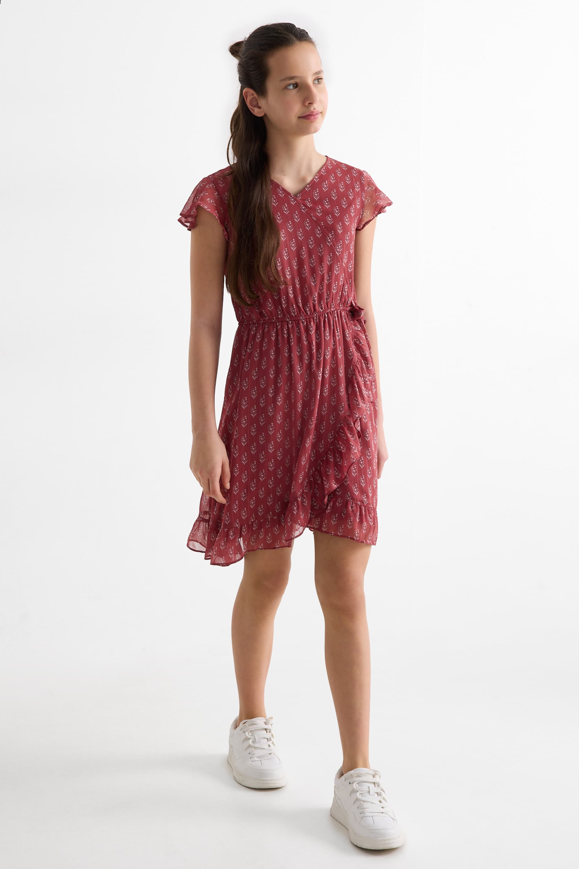 Floral - dress - shiny dark rose