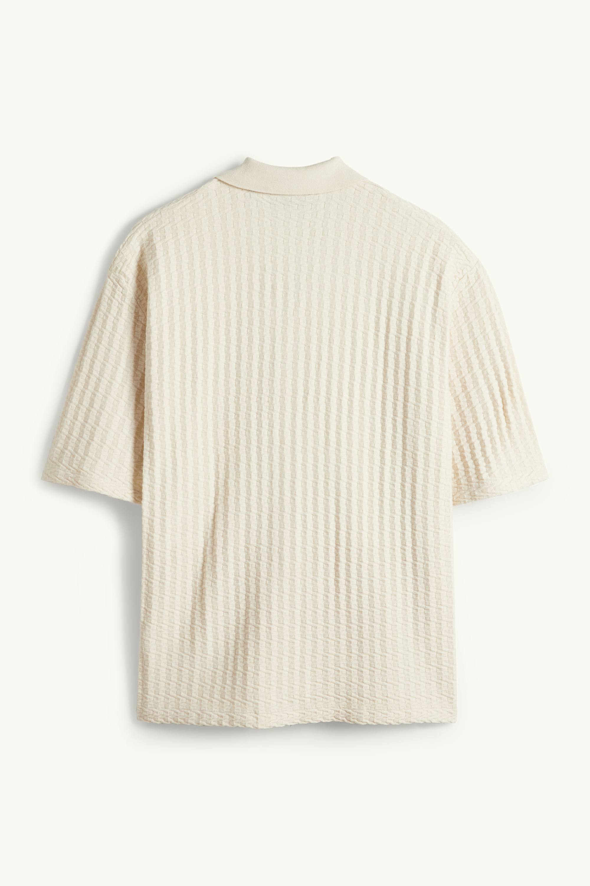 Knitted shirt - regular fit - lapel collar - textured light beige