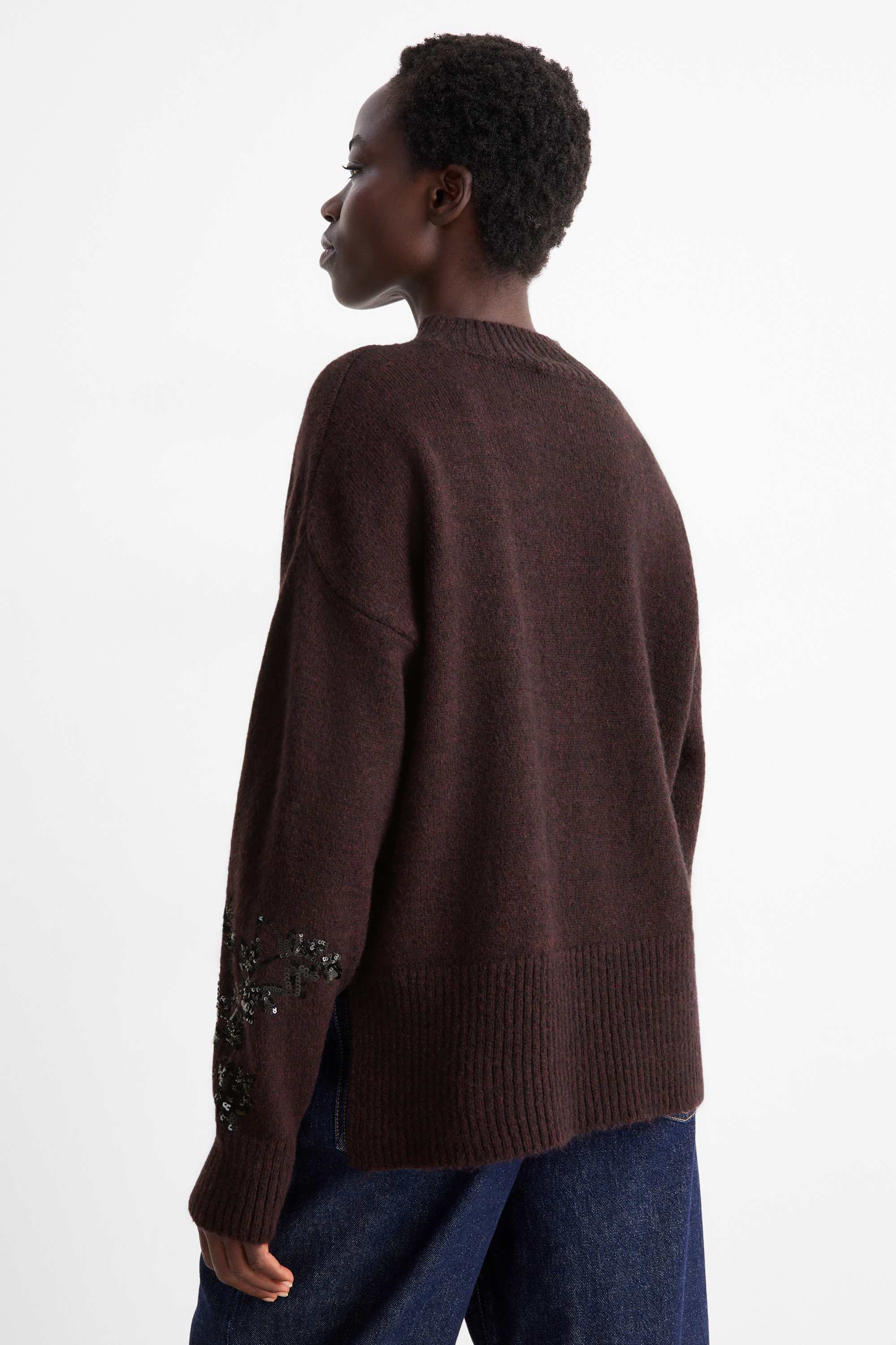 Jumper - wool blend - shiny dark brown