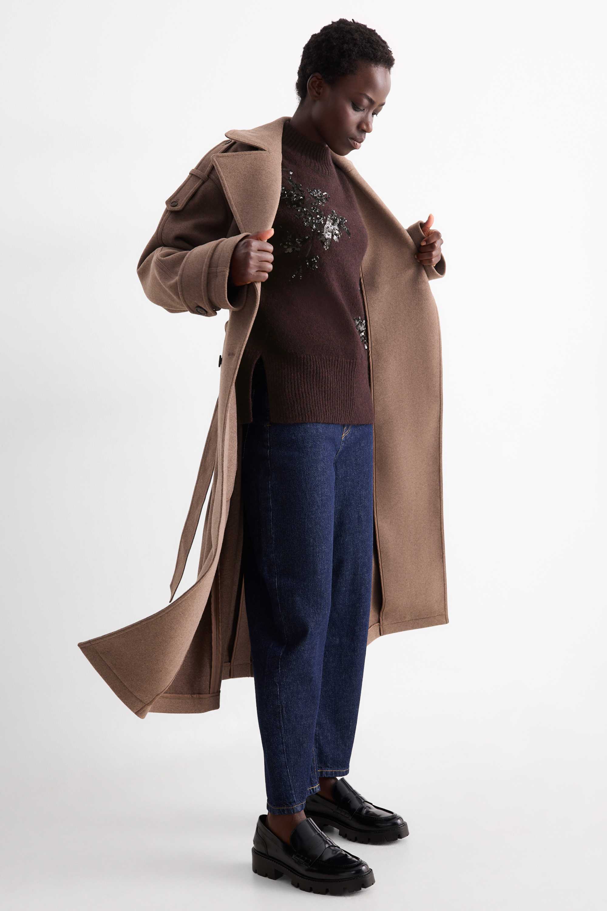 Jumper - wool blend - shiny dark brown
