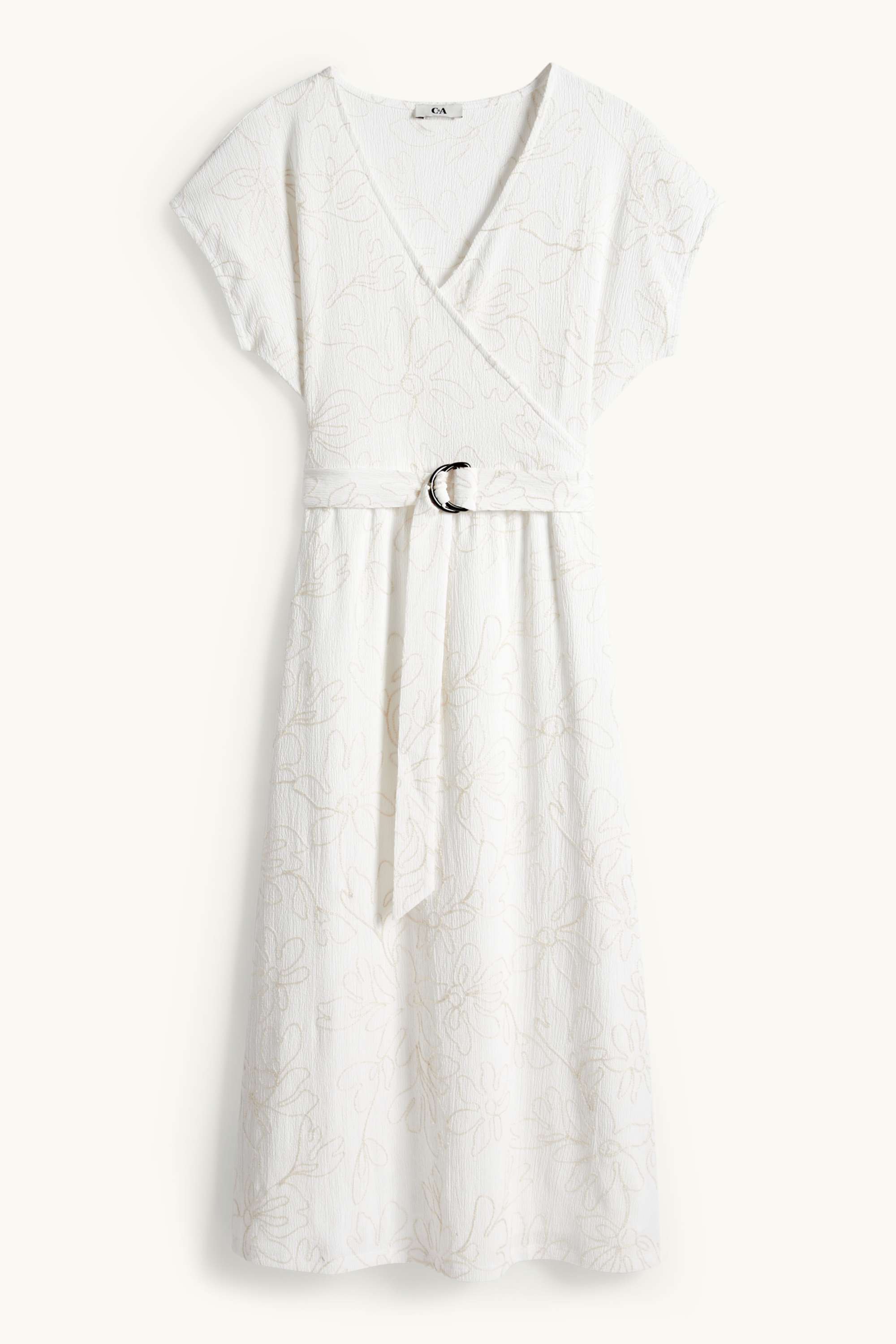 Fit & flare dress with belt - floral - textured cremewhite