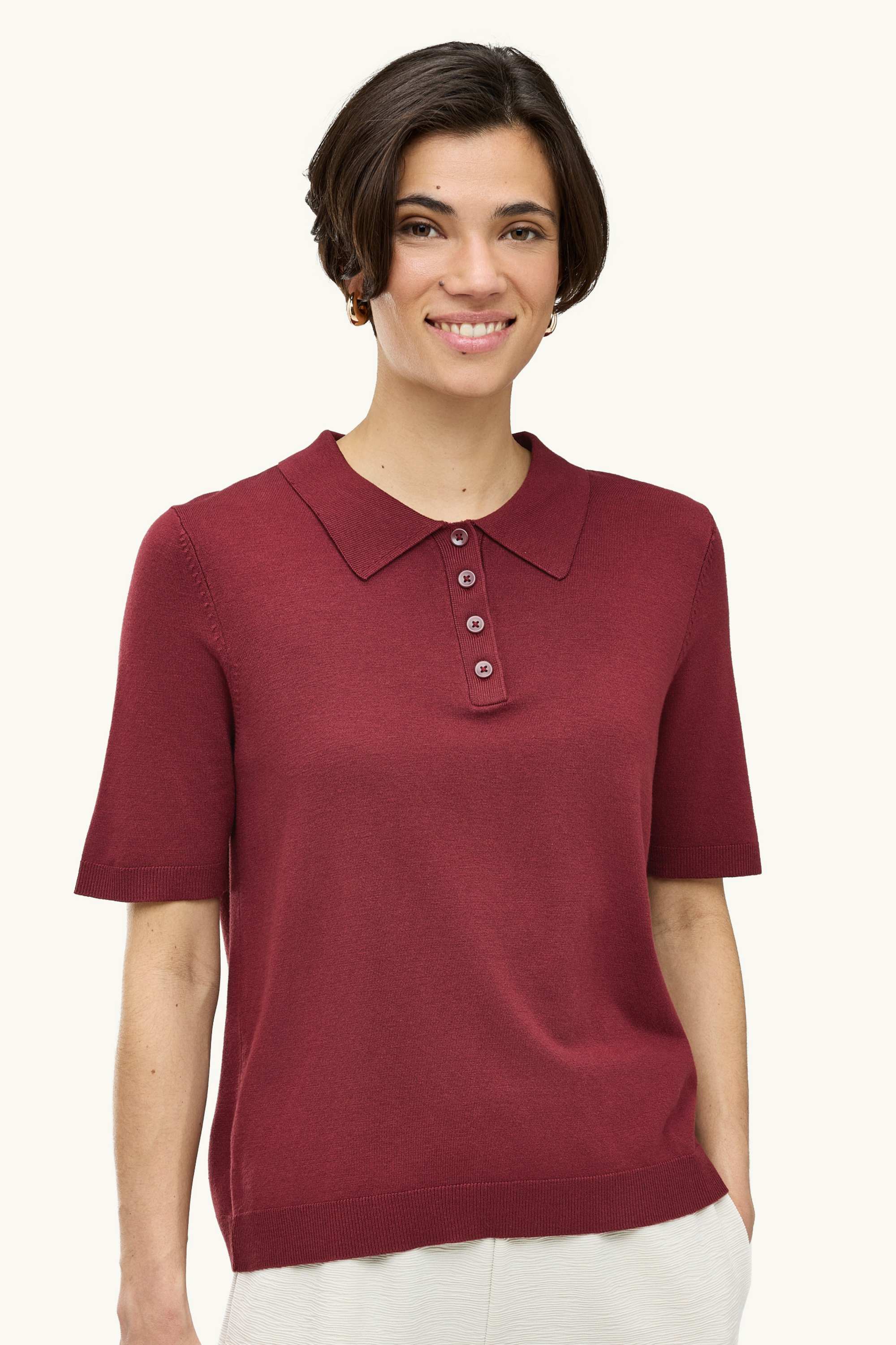 Knitted polo shirt - regular fit dark red
