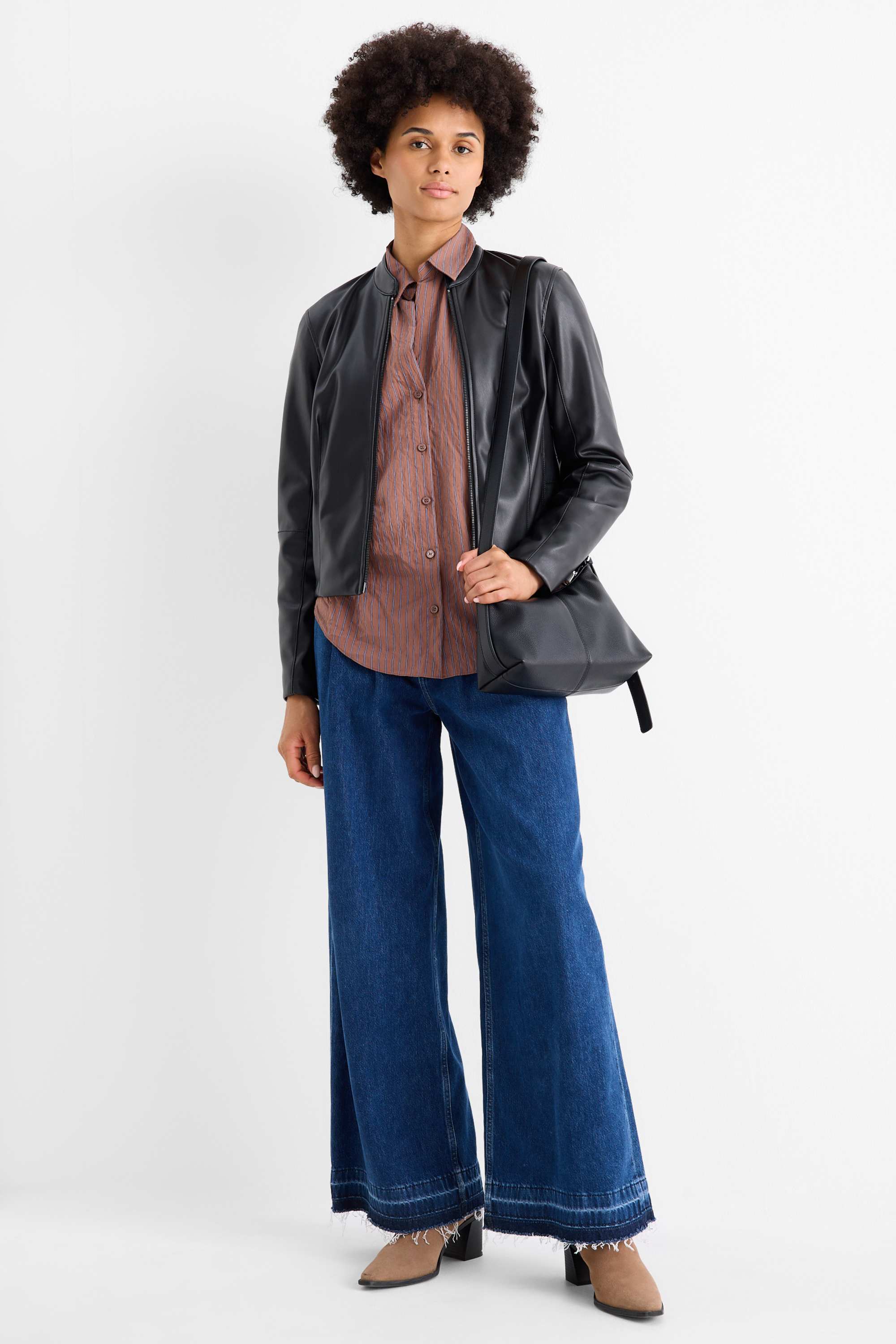 Blouse - striped brown / blue