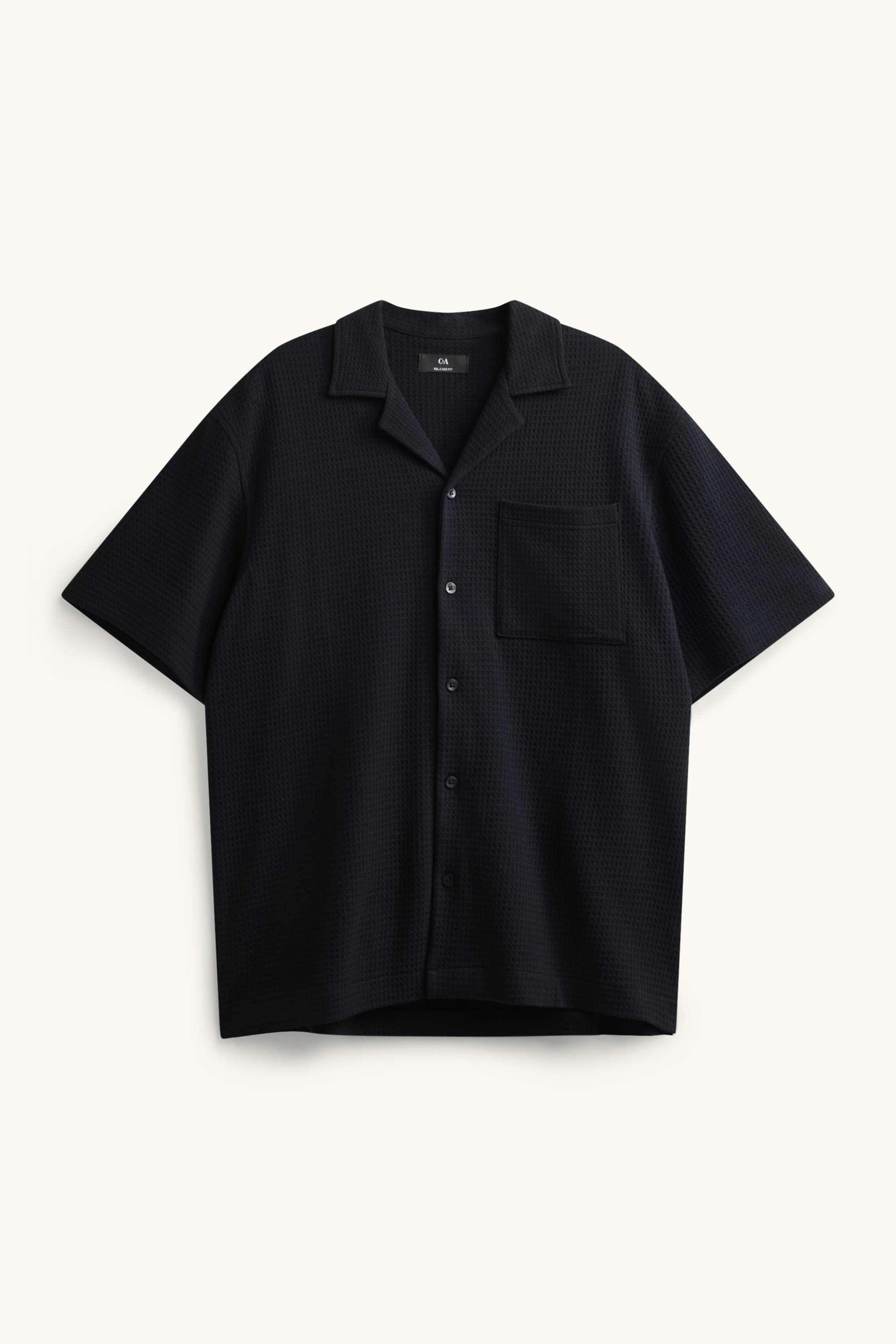 Shirt - relaxed fit - lapel collar - textured black