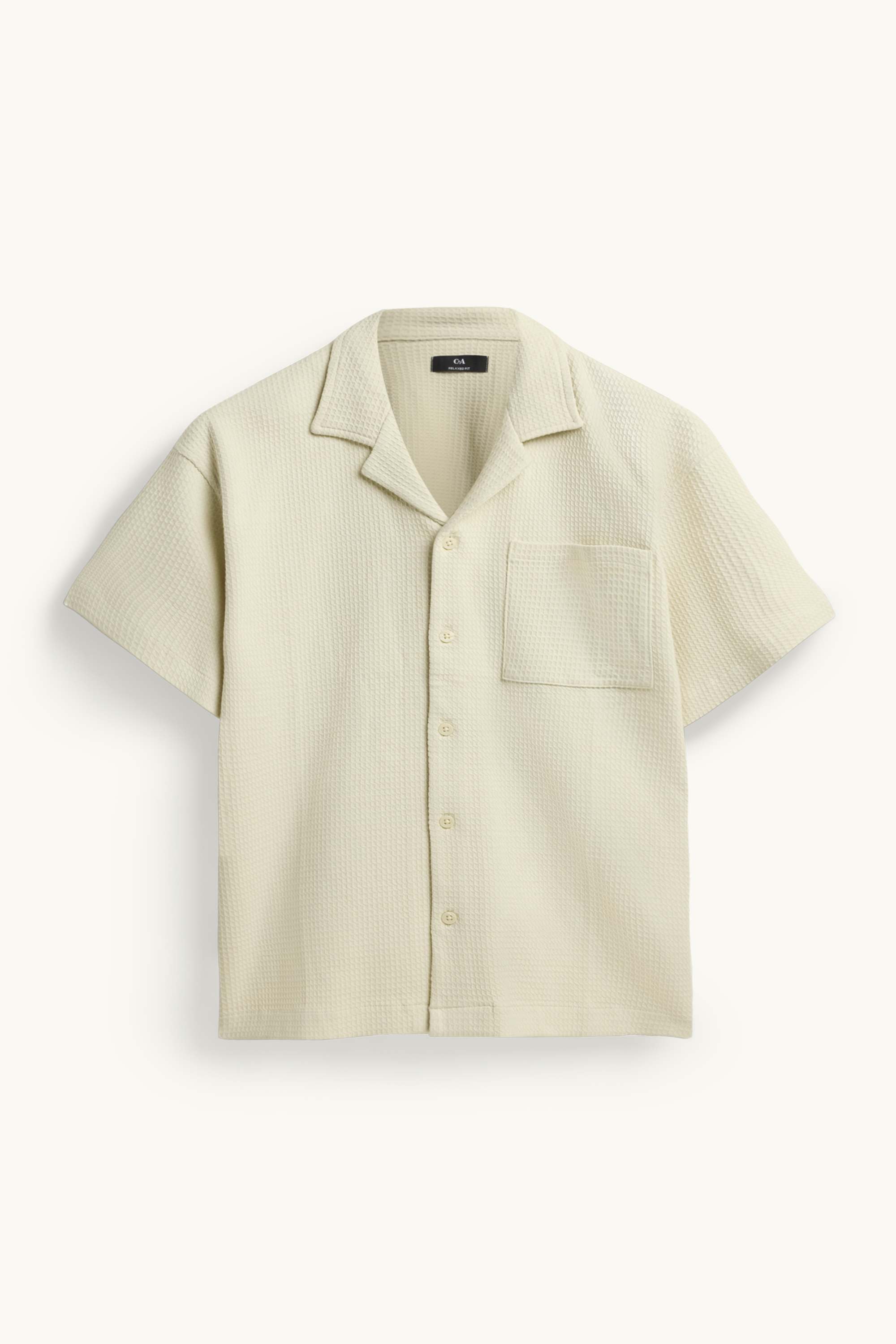 Shirt - relaxed fit - lapel collar - textured creme