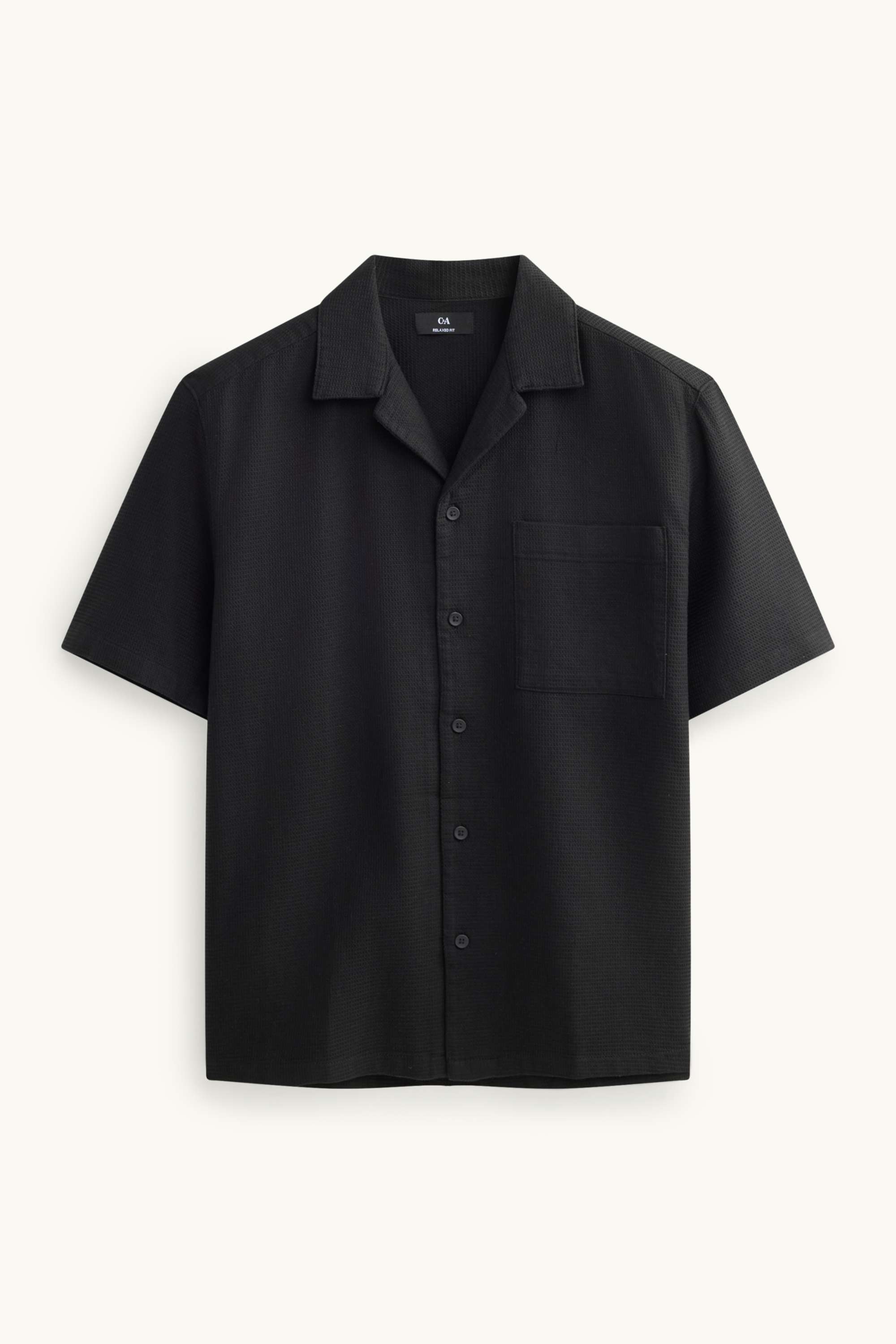 Shirt - relaxed fit - lapel collar - textured black