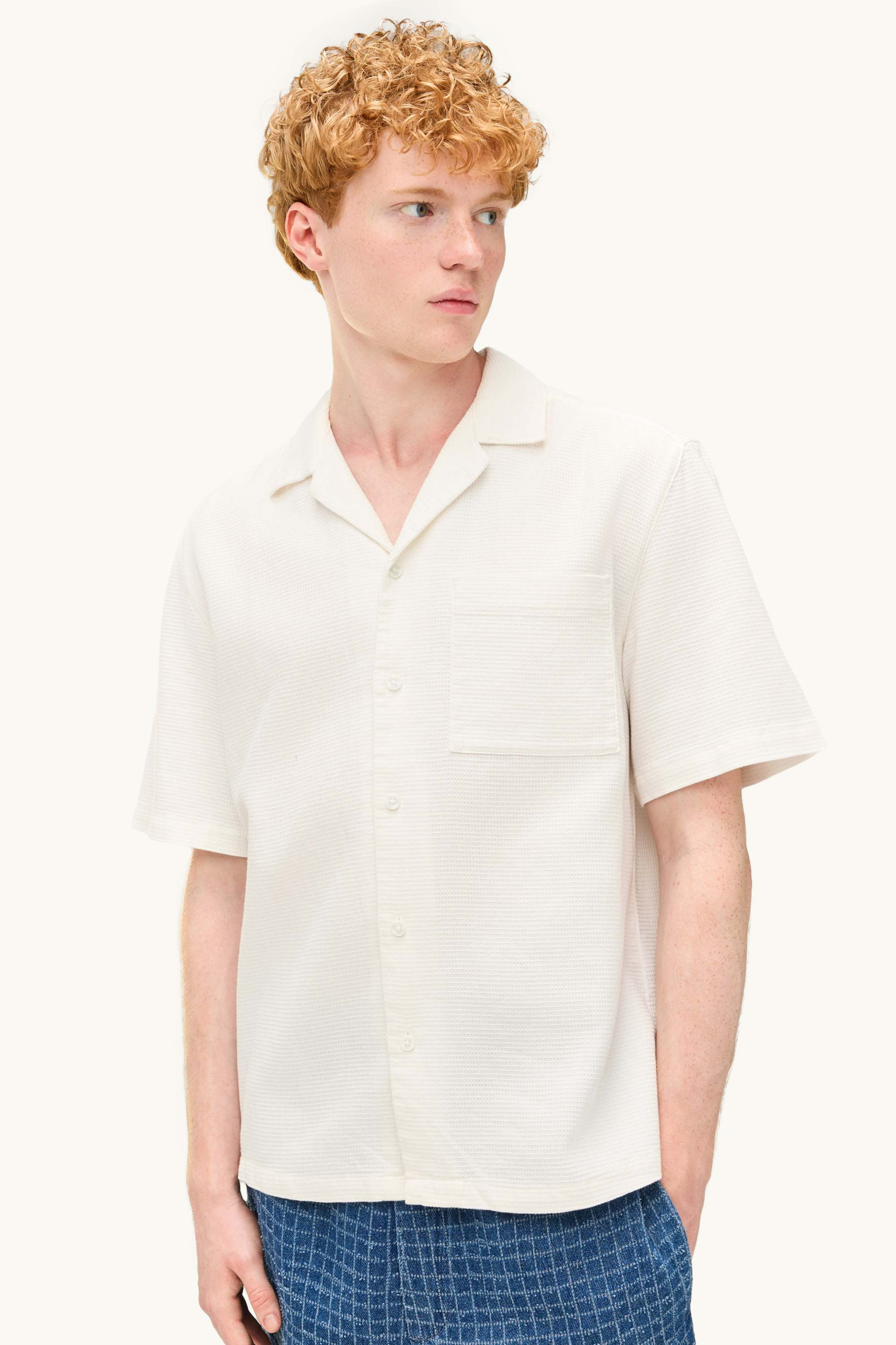 Shirt - relaxed fit - lapel collar - textured white