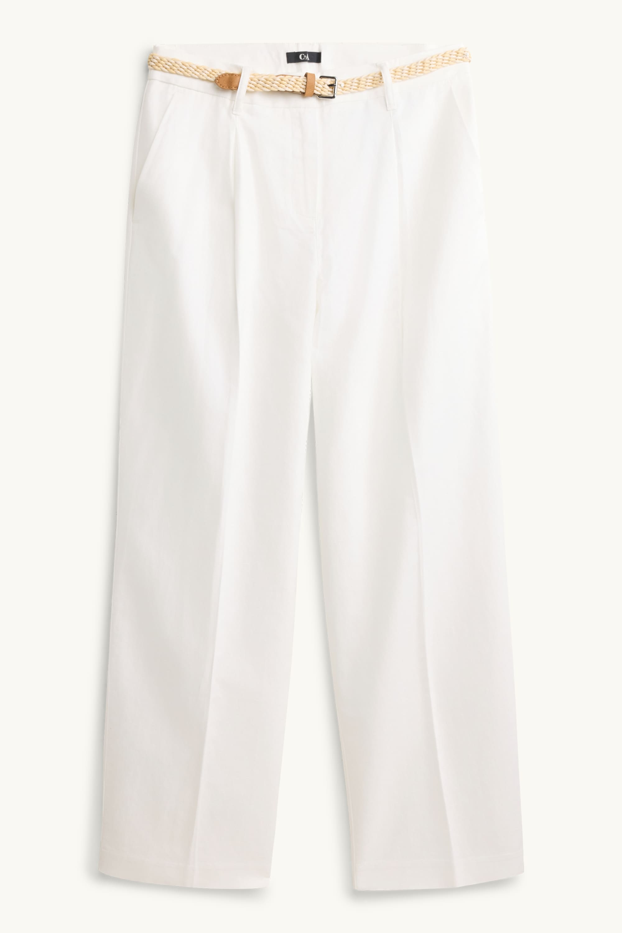 Cloth trousers with belt and linen content - mid-rise waist white