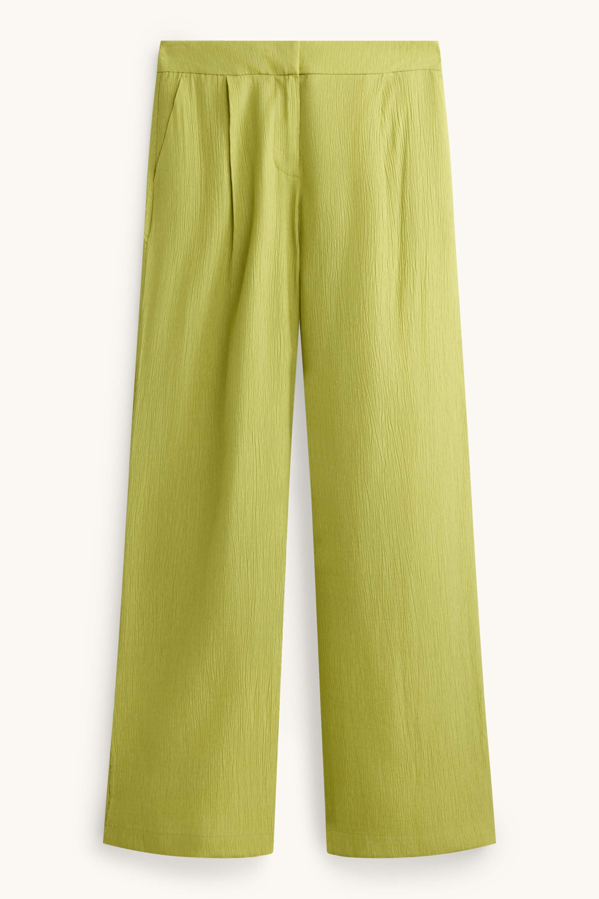 Cloth trousers - mid-rise waist - wide leg - textured light green