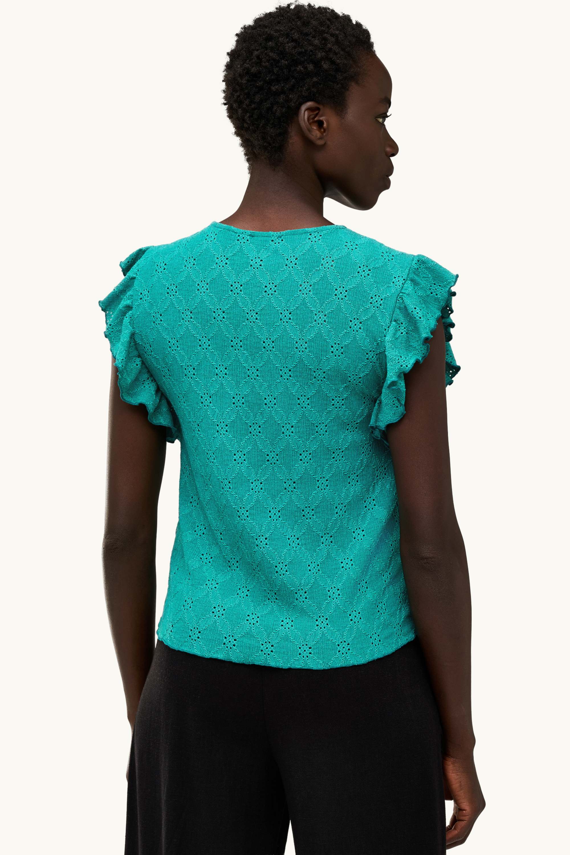 T-shirt - regular fit - broderie anglaise turquoise