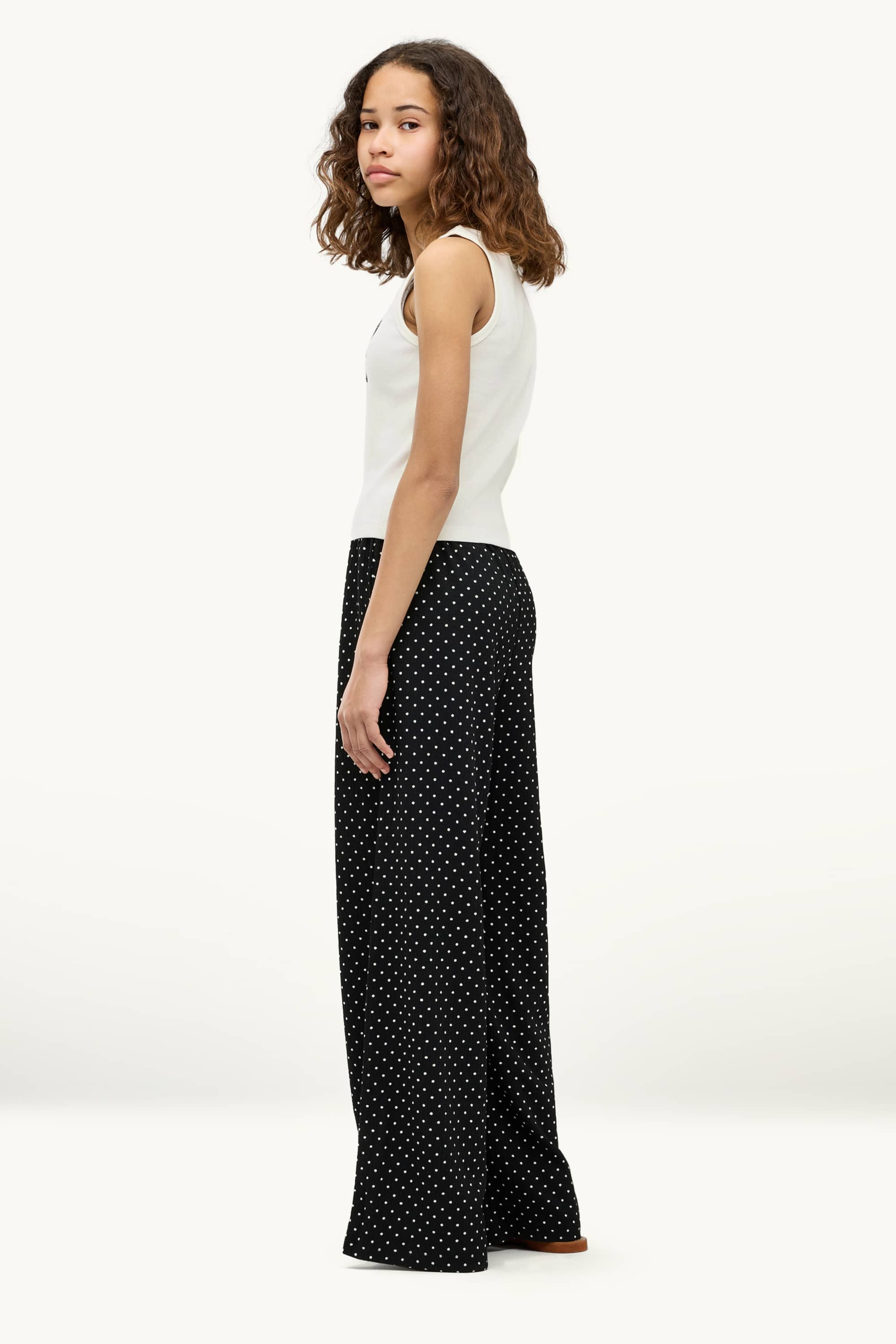 New York - set - short sleeve T-shirt and cloth trousers - 2 piece - polka dot white